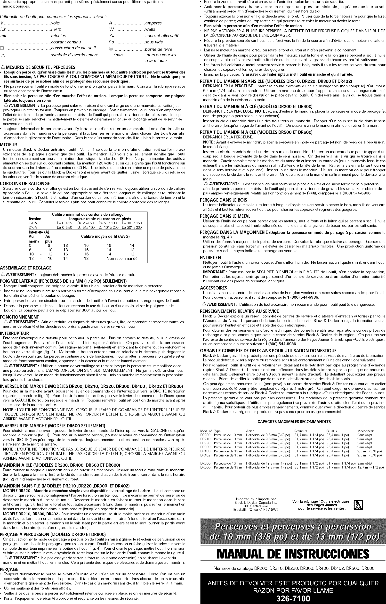 Page 3 of 5 - Black & Decker DR600 TYPE 1 User Manual  DRILL HAMMER - Manuals And Guides 1509119L