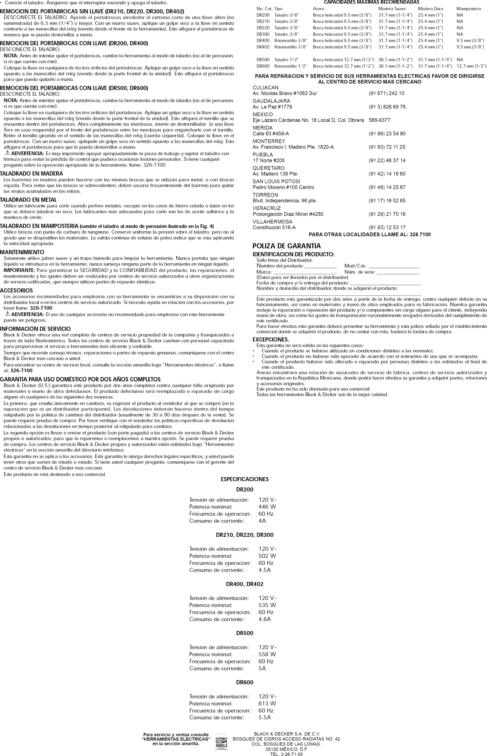 Black & Decker DR600 TYPE 1 User Manual DRILL HAMMER Manuals And Guides