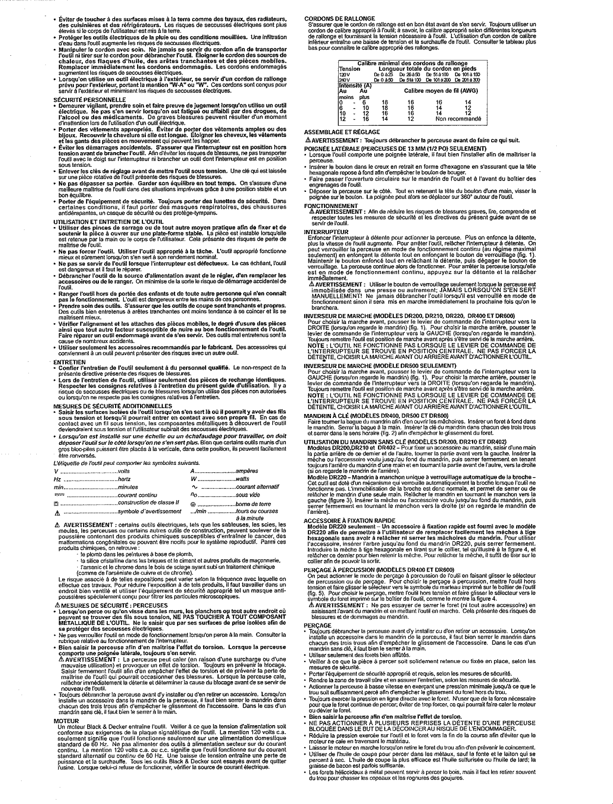 Page 3 of 6 - Black & Decker DR600 TYPE 3 User Manual  DRILL HAMMER - Manuals And Guides 1509121L