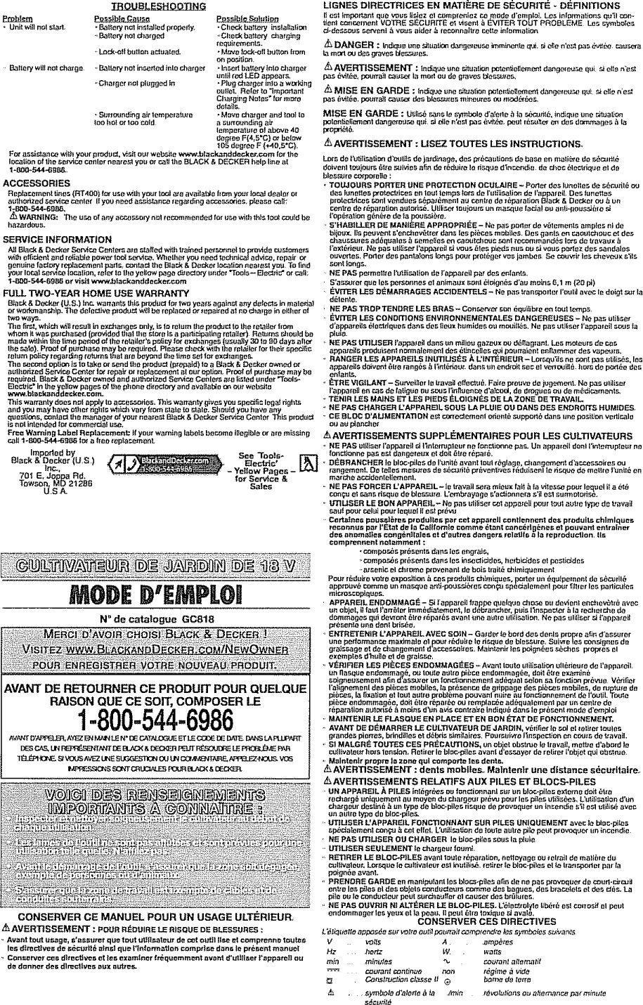 Page 3 of 7 - Black & Decker GC818 TYPE 1 User Manual  CULTIVATOR - Manuals And Guides L0905280