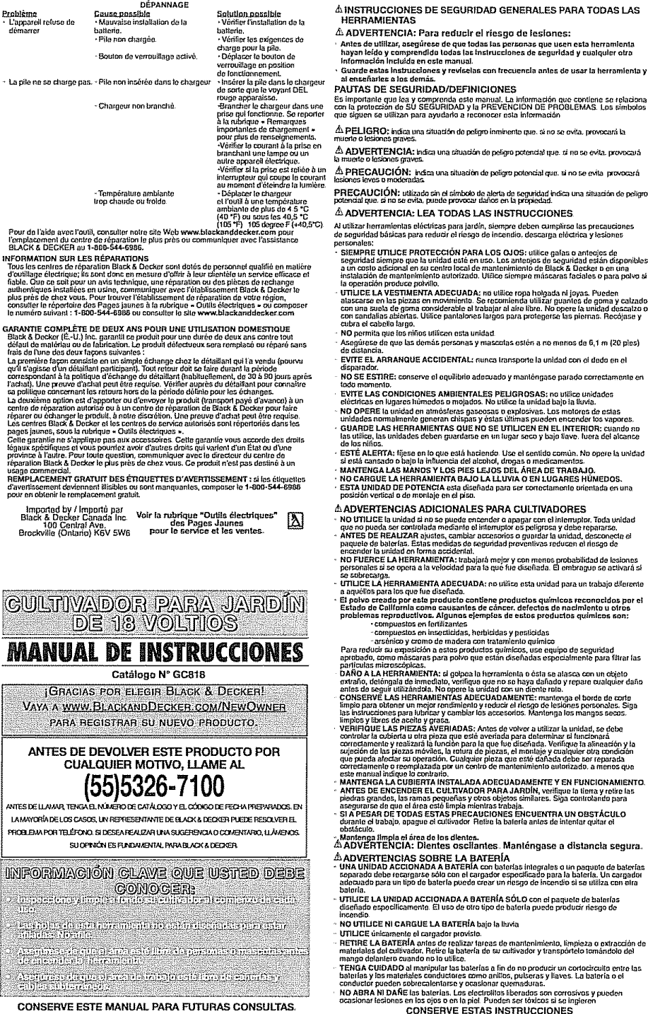 Page 5 of 7 - Black & Decker GC818 TYPE 1 User Manual  CULTIVATOR - Manuals And Guides L0905280