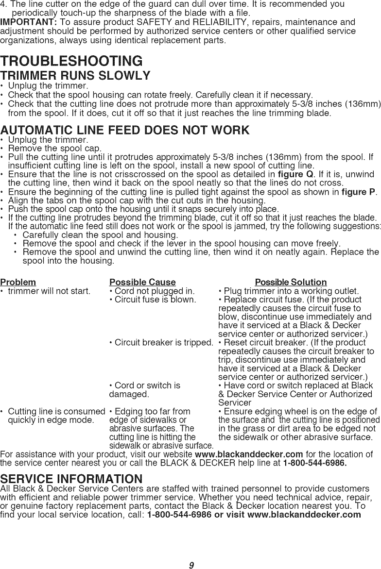 Page 9 of 11 - Black & Decker GH900 TYPE 1 User Manual  TRIMMER - Manuals And Guides 1403485L