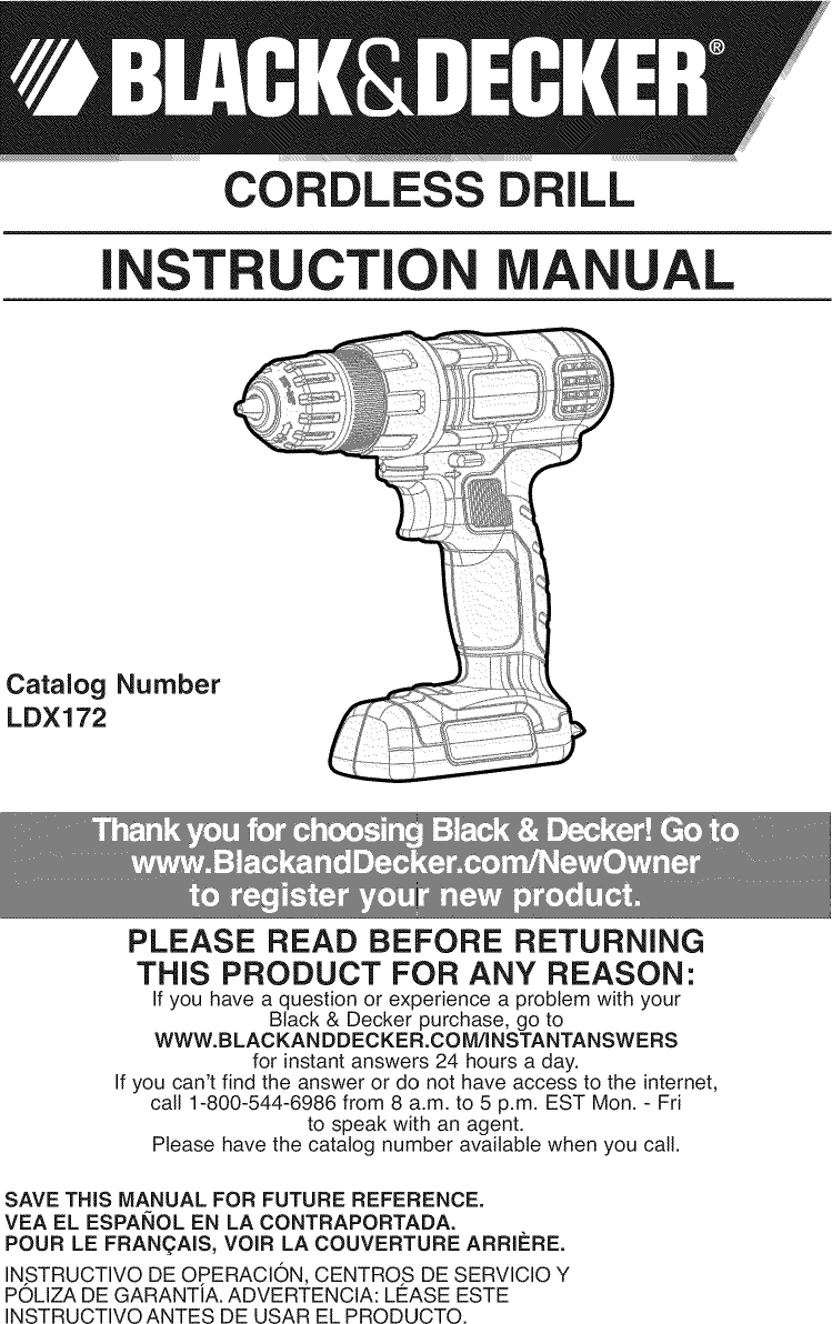 Black & Decker LDX172C TYPE 1 User Manual DRILL Manuals And Guides 1401355L