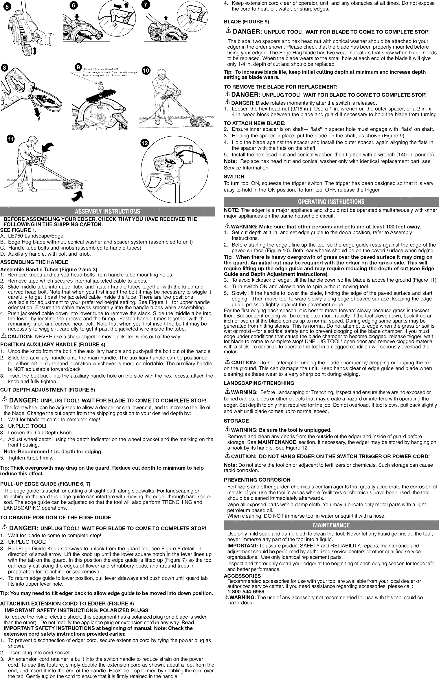 Page 2 of 7 - Black & Decker LE750 TYPE 5 User Manual  EDGER - Manuals And Guides 1406404L