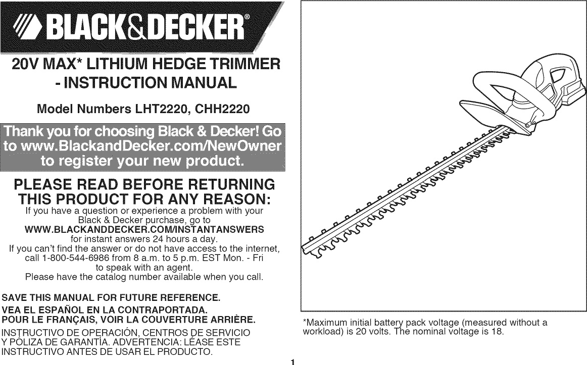 Black & Decker LHT2220 TYPE 1 User Manual TRIMMER Manuals And Guides