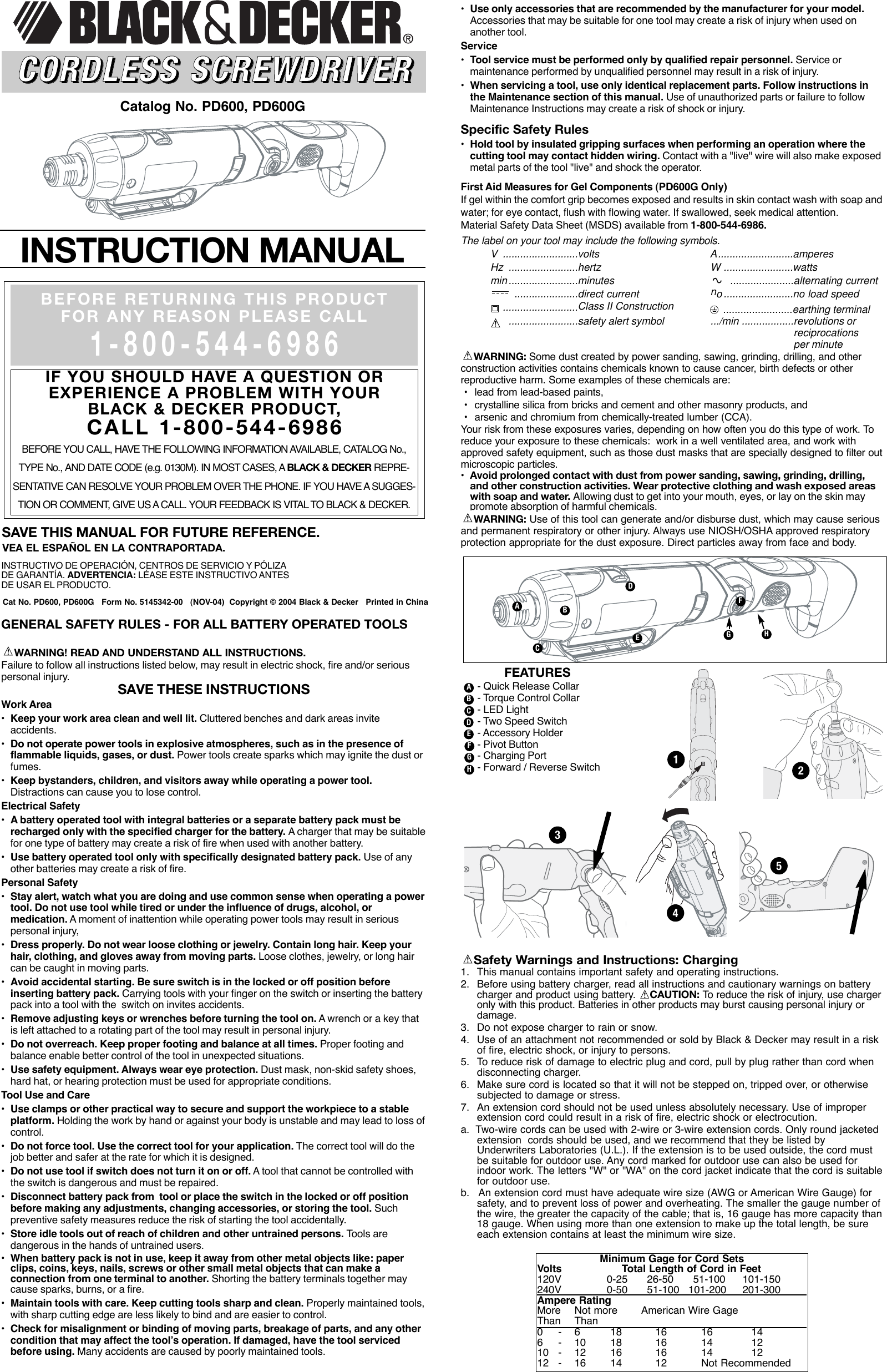 Black And Decker 5145342 00 Instruction Manual PD600 PD600G