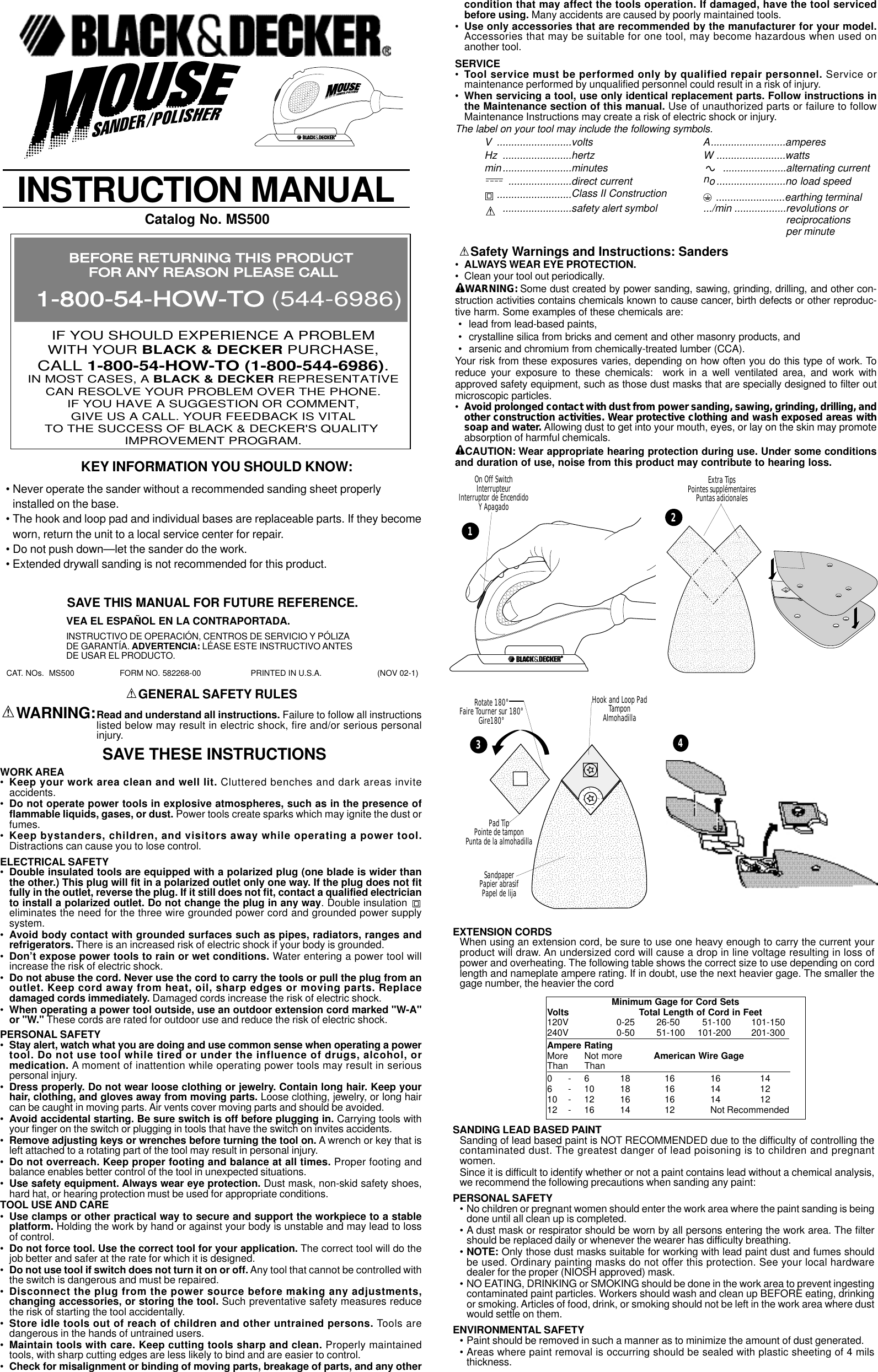 Black And Decker 582268 00 Instruction Manual MS500 Sander