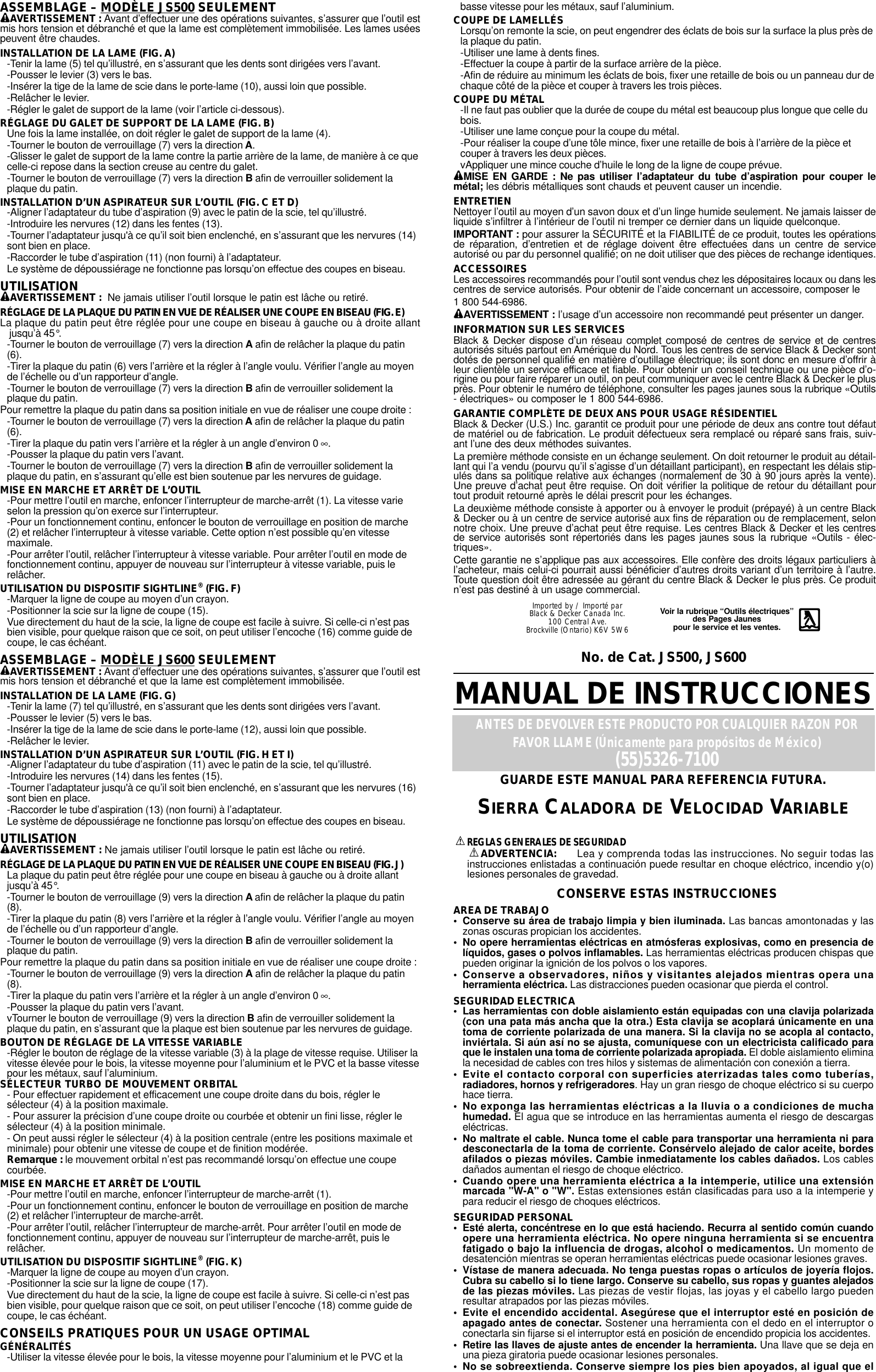 Page 4 of 6 - Black-And-Decker Black-And-Decker-583765-00-Instruction-Manual- 583765-00 JS500/JS600 Jig Saw  Black-and-decker-583765-00-instruction-manual