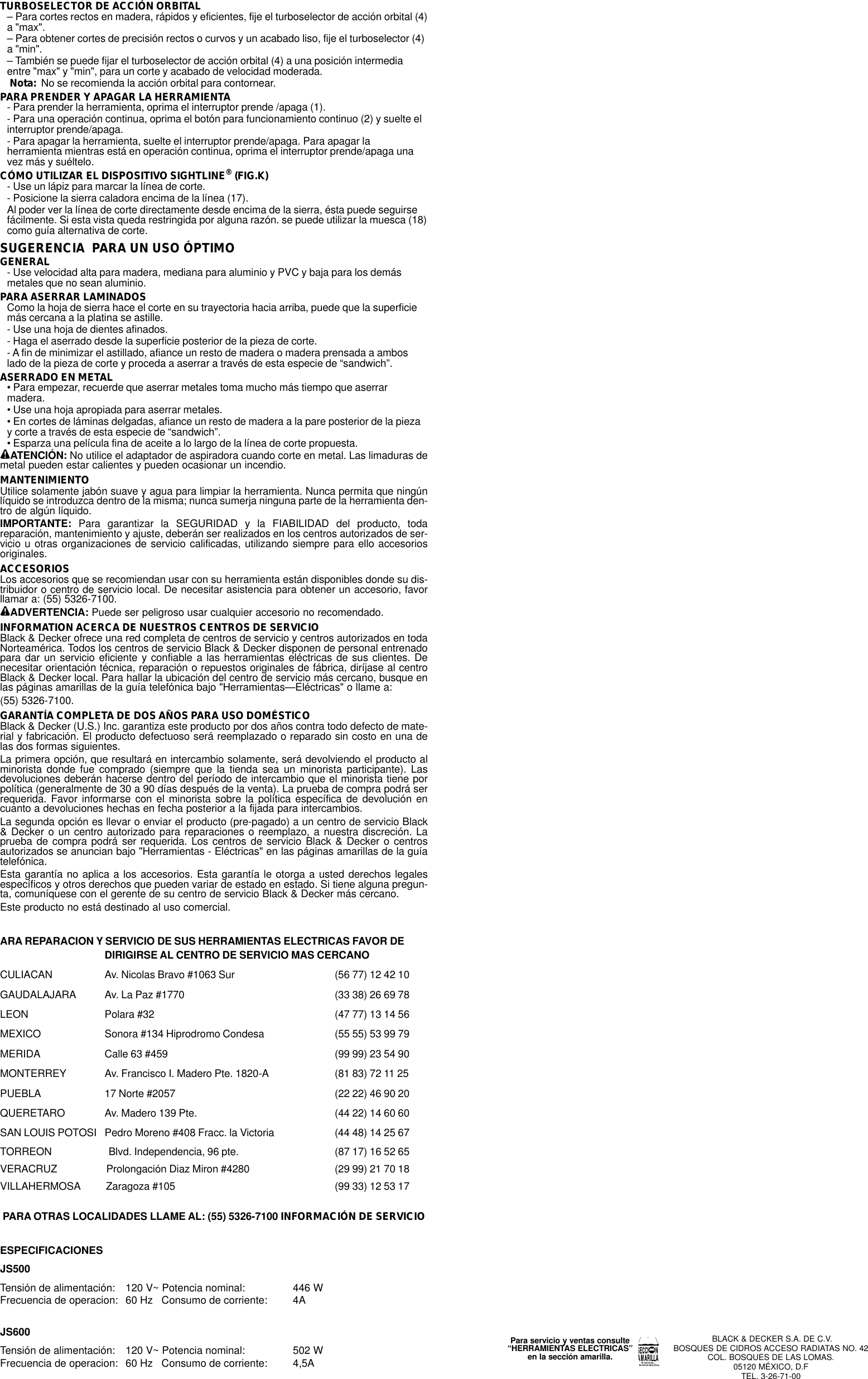 Page 6 of 6 - Black-And-Decker Black-And-Decker-583765-00-Instruction-Manual- 583765-00 JS500/JS600 Jig Saw  Black-and-decker-583765-00-instruction-manual