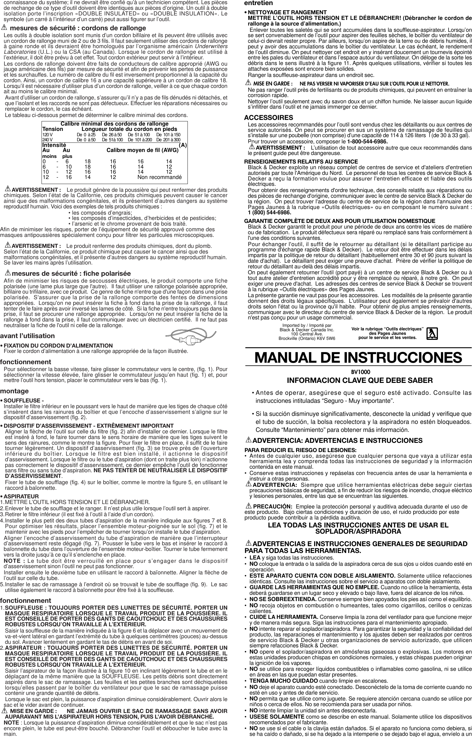 Black And Decker 606432 00 Instruction Manual 00 03 BV1000