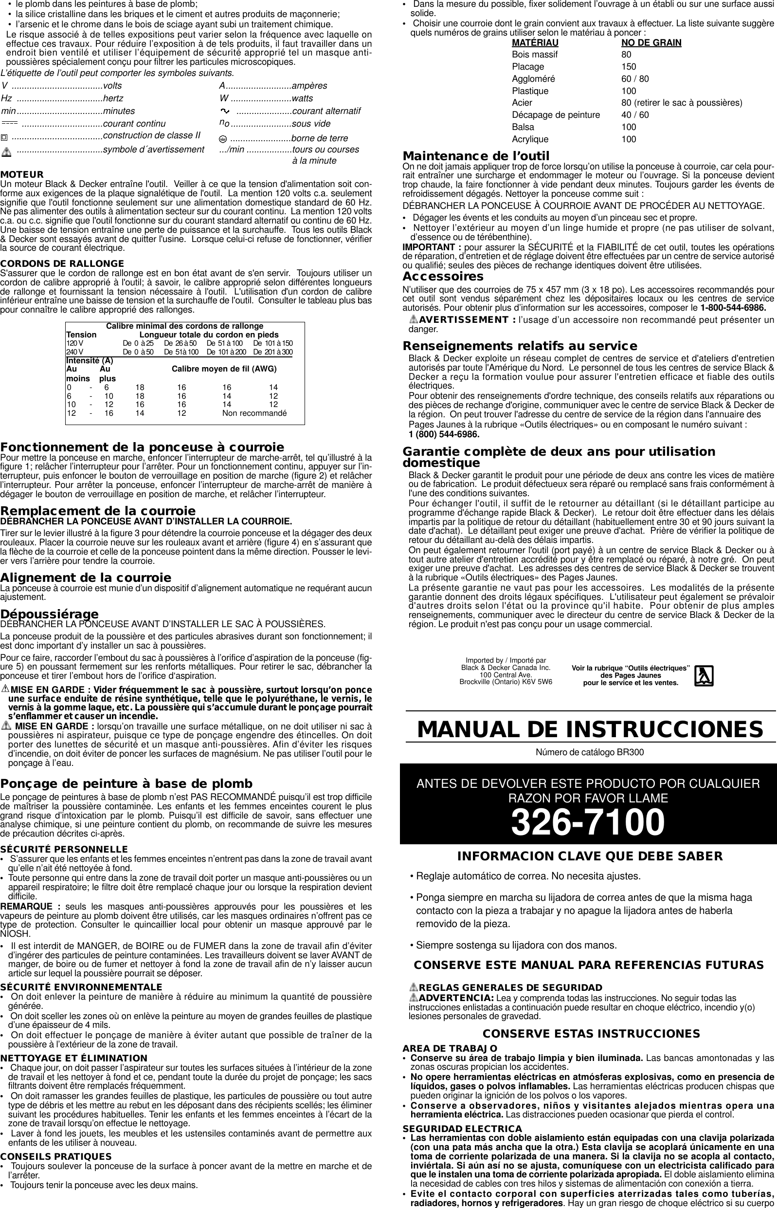 Black And Decker 607527 00 Instruction Manual BR300 Belt Sander