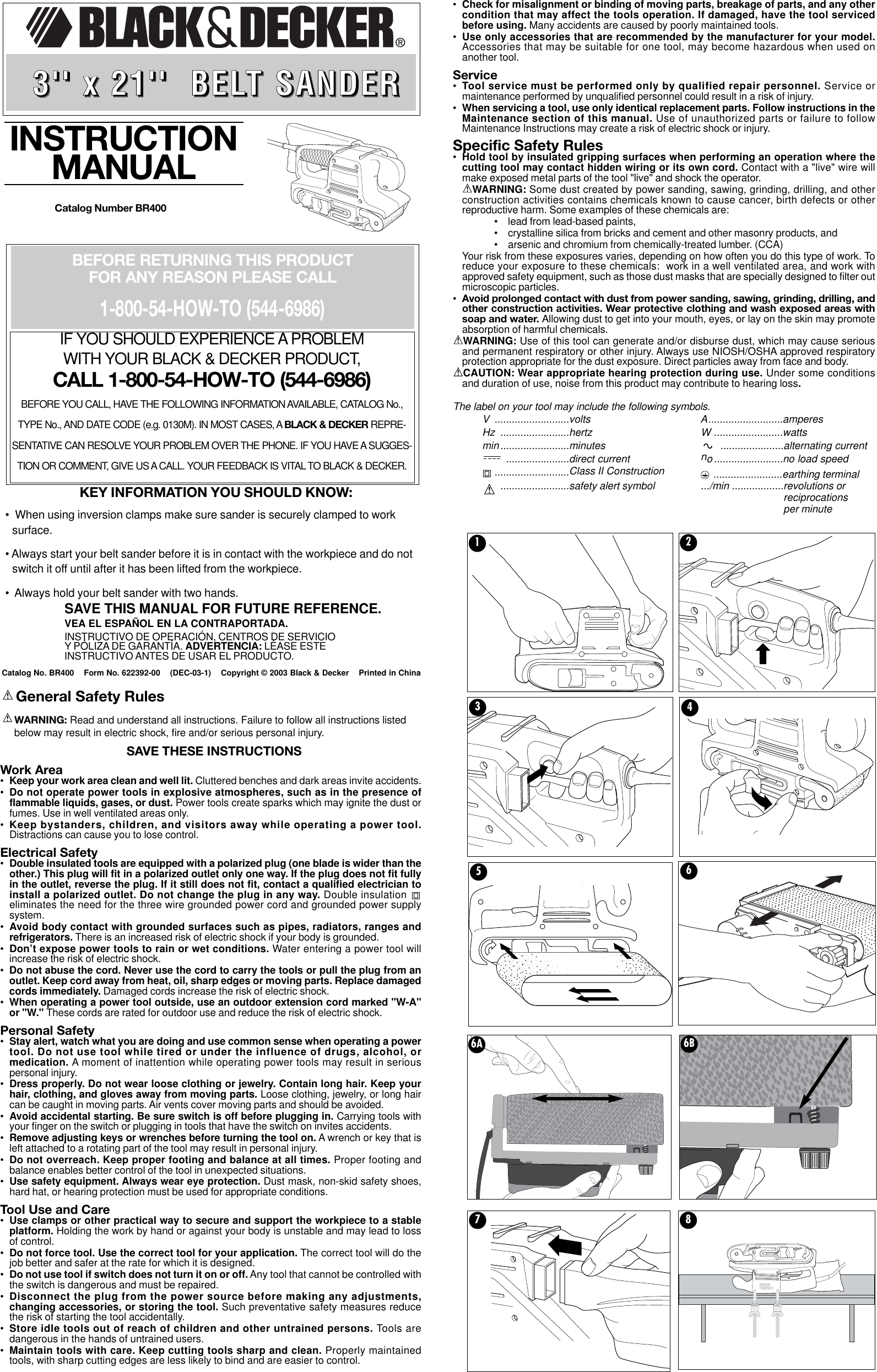 Page 1 of 5 - Black-And-Decker Black-And-Decker-622392-00-Instruction-Manual- 622392-00 BR400 Belt Sander  Black-and-decker-622392-00-instruction-manual