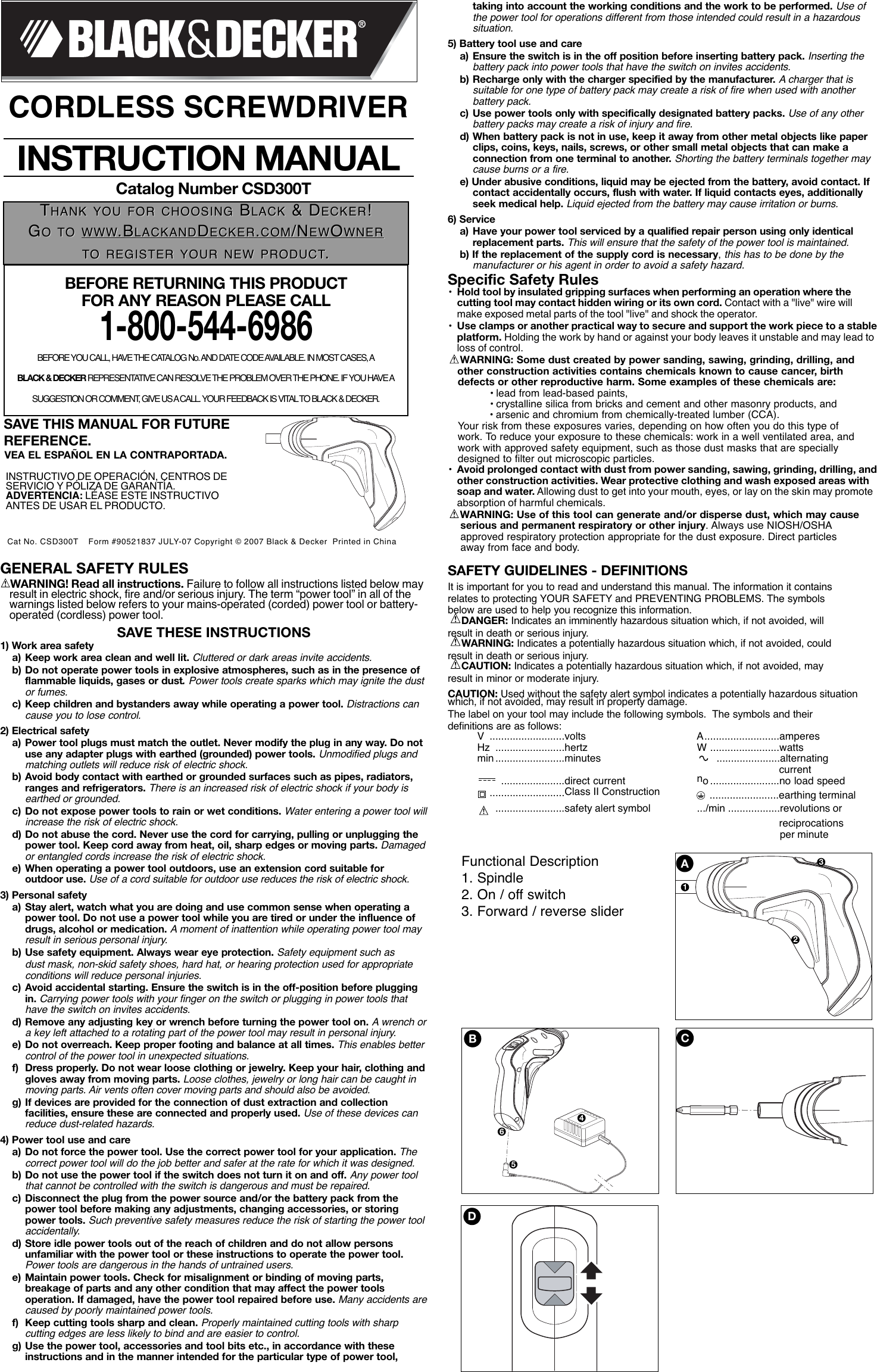 Page 1 of 6 - Black-And-Decker Black-And-Decker-90521837-Instruction-Manual- 90521837 CSD300T Manual REVISED  Black-and-decker-90521837-instruction-manual