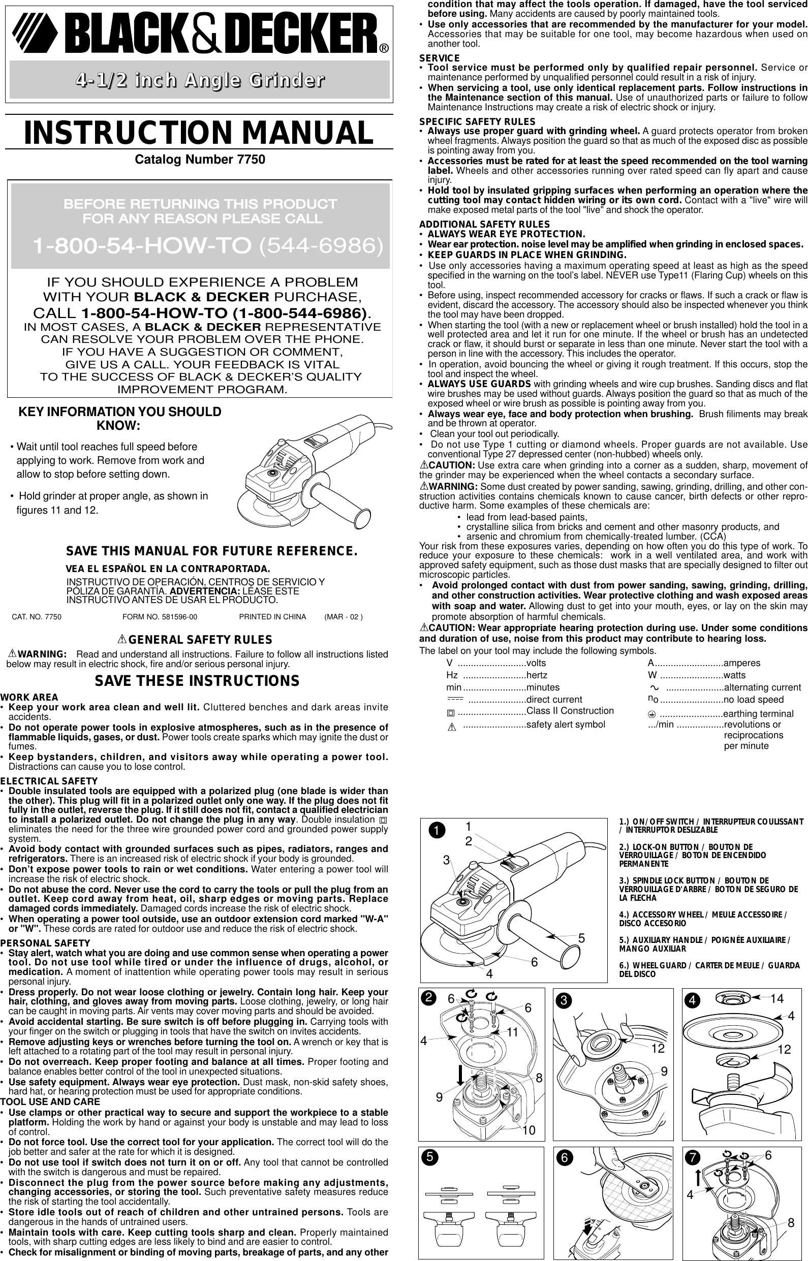 Page 1 of 5 - Black-And-Decker Black-And-Decker-Black-And-Decker-Angle-Grinder-7750-Users-Manual- 581596-00 7750 Manual  Black-and-decker-black-and-decker-angle-grinder-7750-users-manual