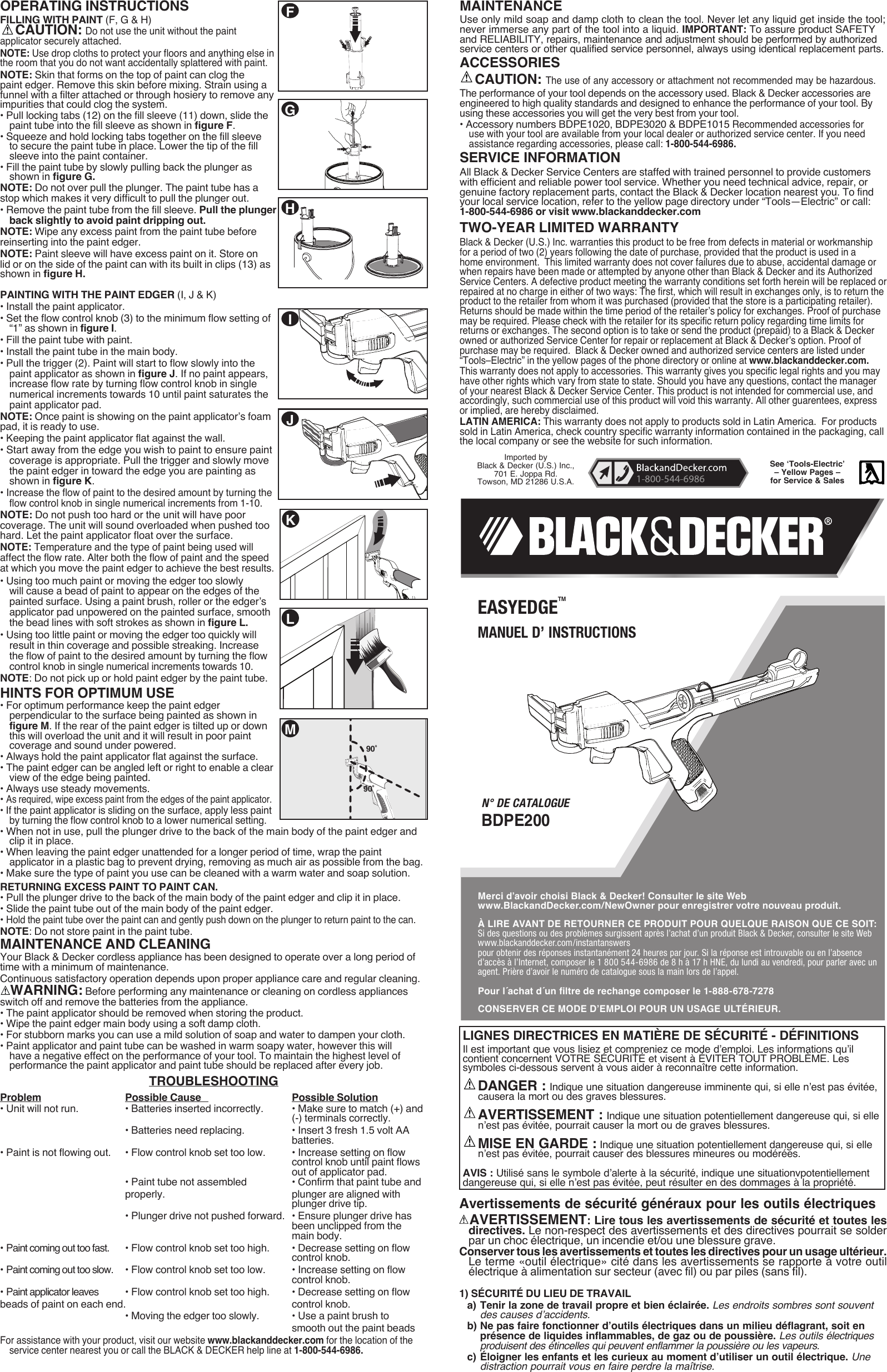 Black And Decker Easyedge Bdpe200B Users Manual