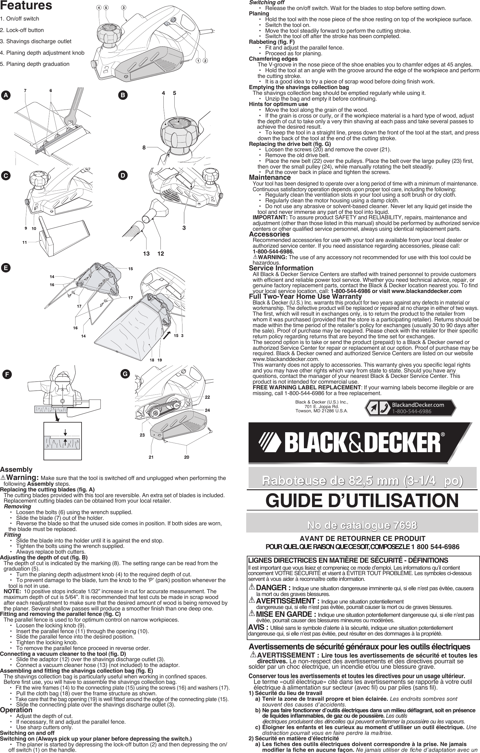 Page 2 of 5 - Black-And-Decker Black-And-Decker-Black-And-Decker-Planer-7698K-Users-Manual-  Black-and-decker-black-and-decker-planer-7698k-users-manual