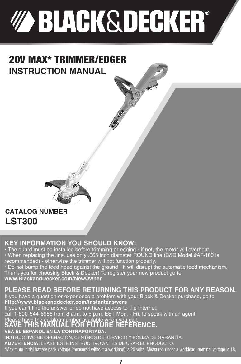 Black And Decker Straight Shaft String Trimmer Lst300 Users Manual