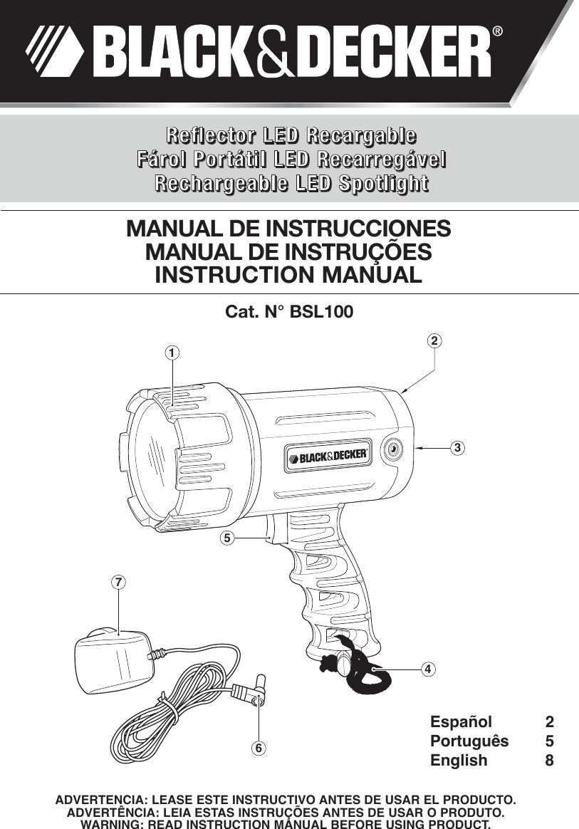 Black And Decker Bsl100 Instruction Manual BDSL411 Spotlight EU