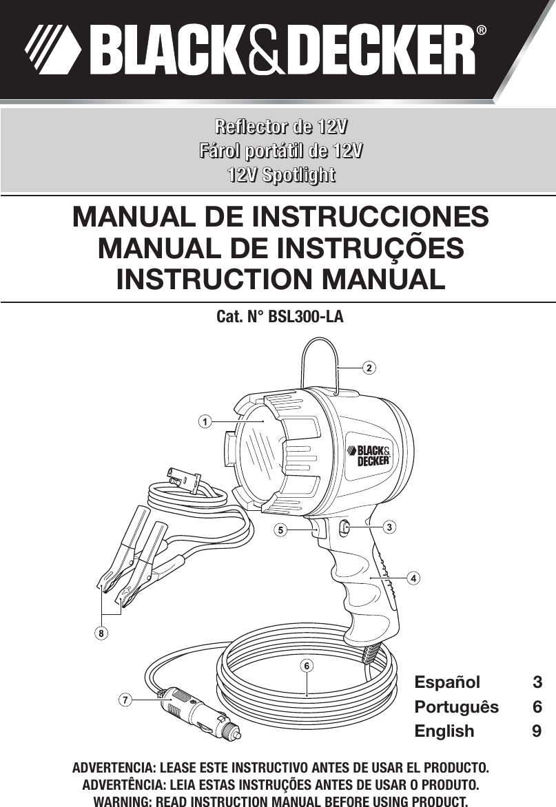 Black And Decker Bsl300 La Instruction Manual BDSL300 Spotlight EU