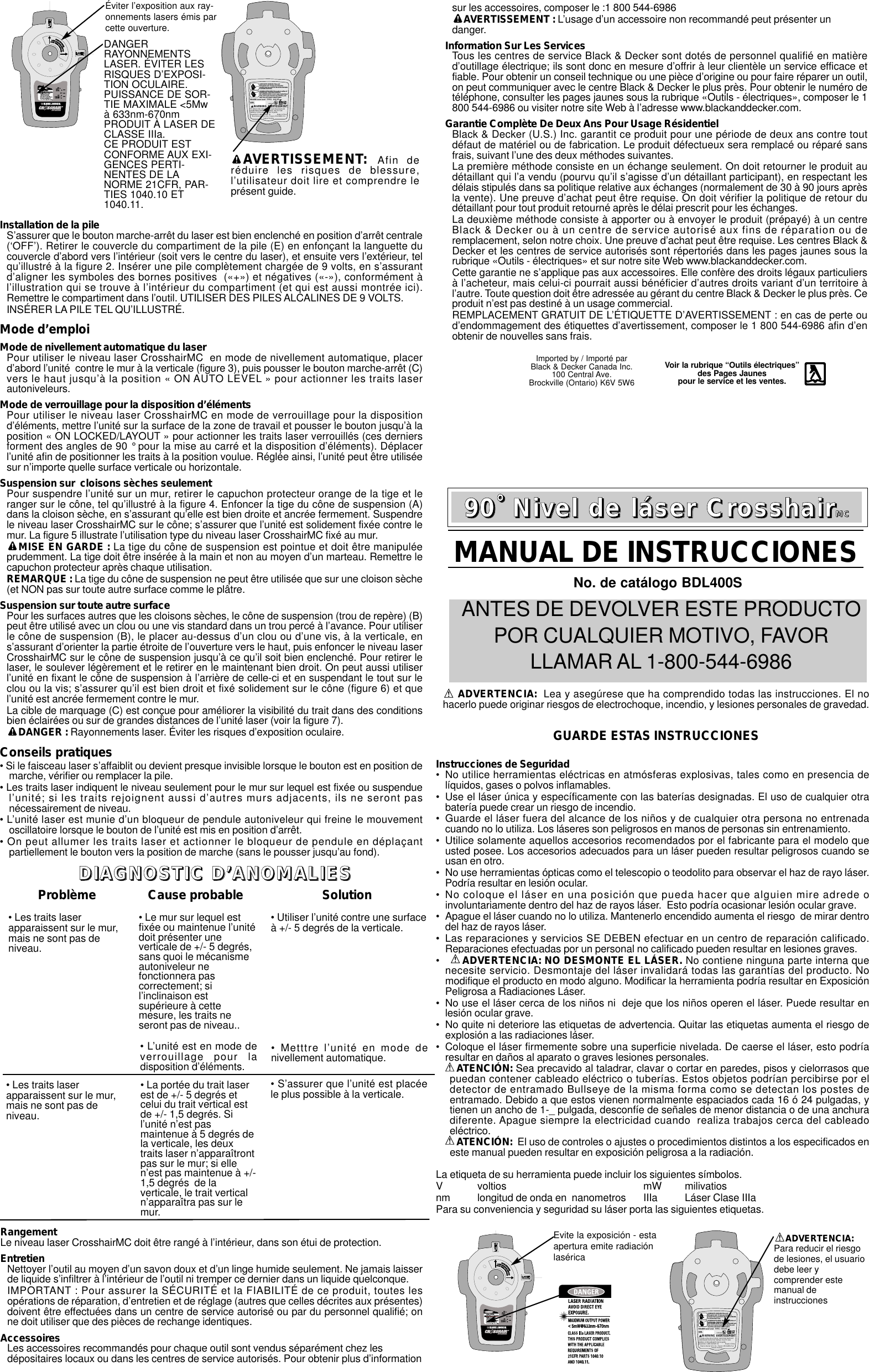 Page 3 of 4 - Black-And-Decker Black-And-Decker-Crosshair-Bdl400S-Instruction-Manual- 585435-00 BDL400S Laser Black-and-decker-crosshair-bdl400s-instruction-manual