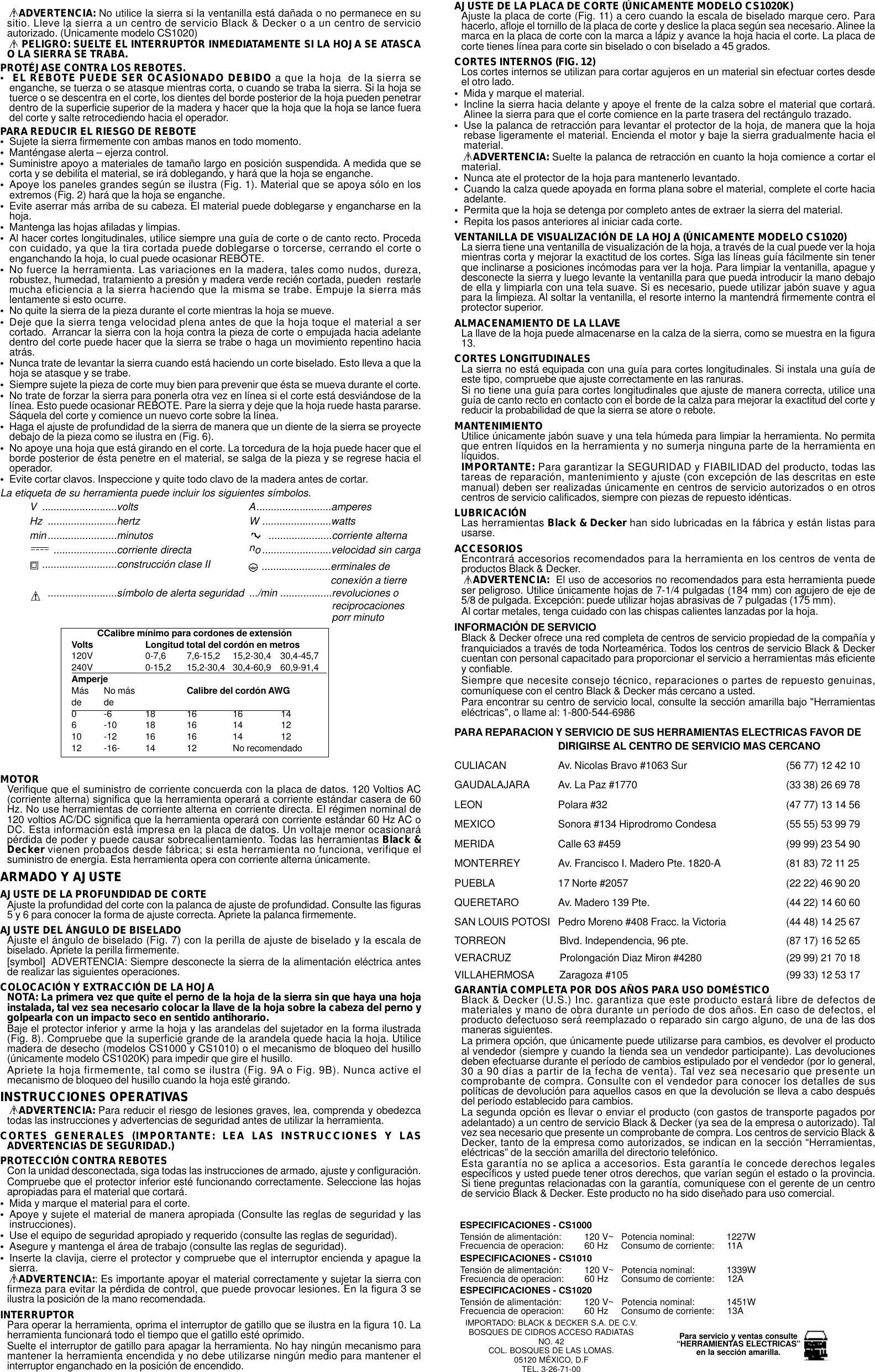 Black And Decker Cs1010 Instruction Manual 605806 00 CS1000 For CHINA