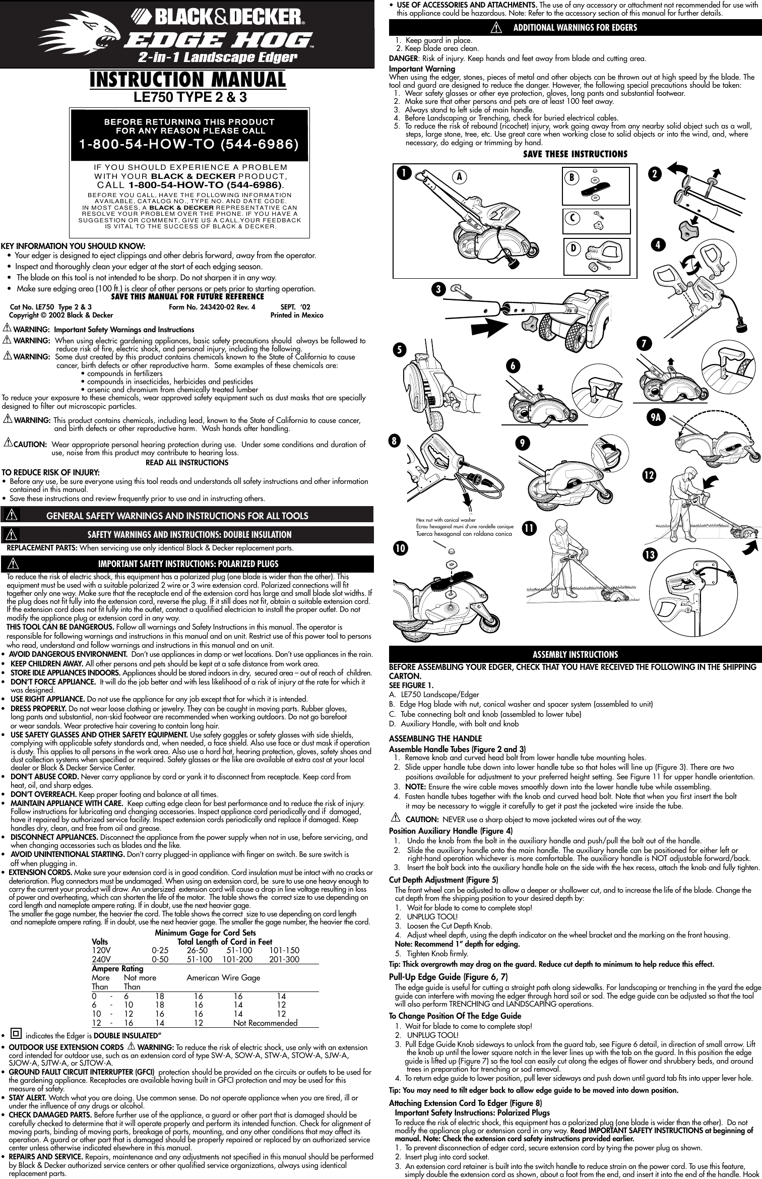 Black And Decker Edge Hog Le750 Users Manual 243420 02 04 LE750