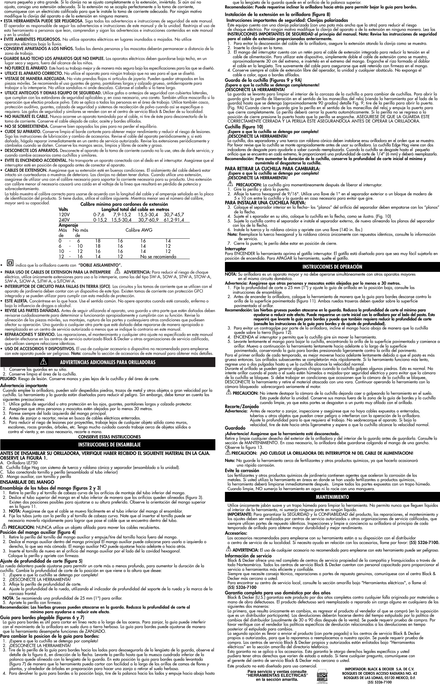 Black And Decker Edge Hog Le750 Users Manual 243420 02,04,LE750