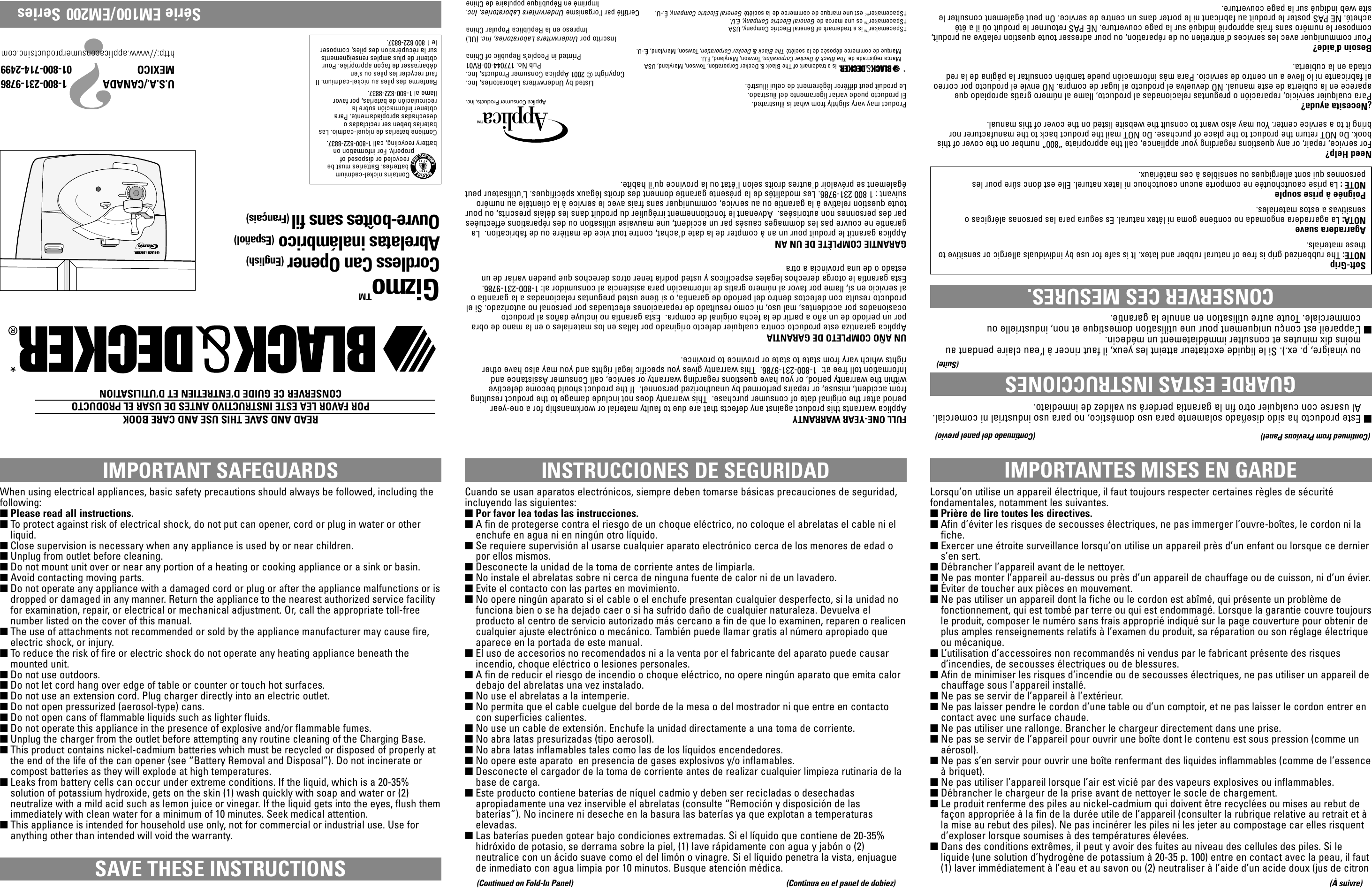 Page 1 of 2 - Black-And-Decker Black-And-Decker-Em200-Use-And-Care-Manual- EM200 Gizmo Can Opener  Black-and-decker-em200-use-and-care-manual