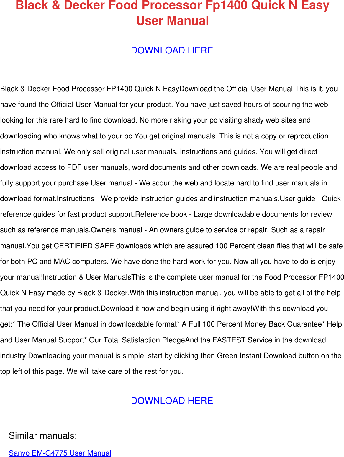 Page 1 of 5 - Black-And-Decker Black-And-Decker-Fp1400-Users-Manual-  Black-and-decker-fp1400-users-manual