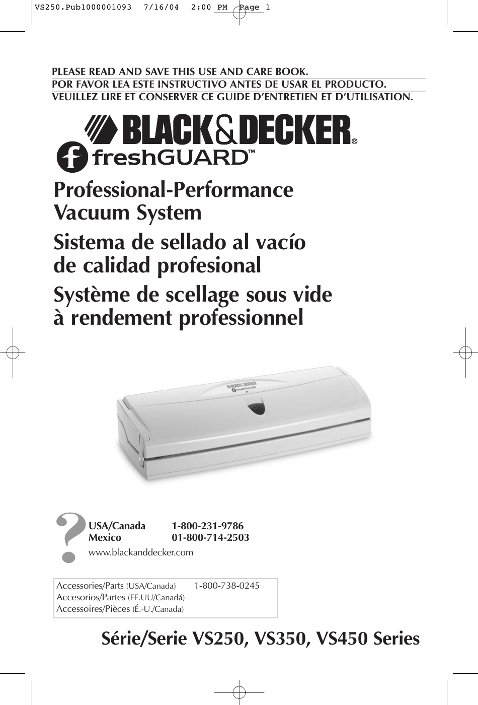 Black And Decker Freshguard Vs250 Users Manual