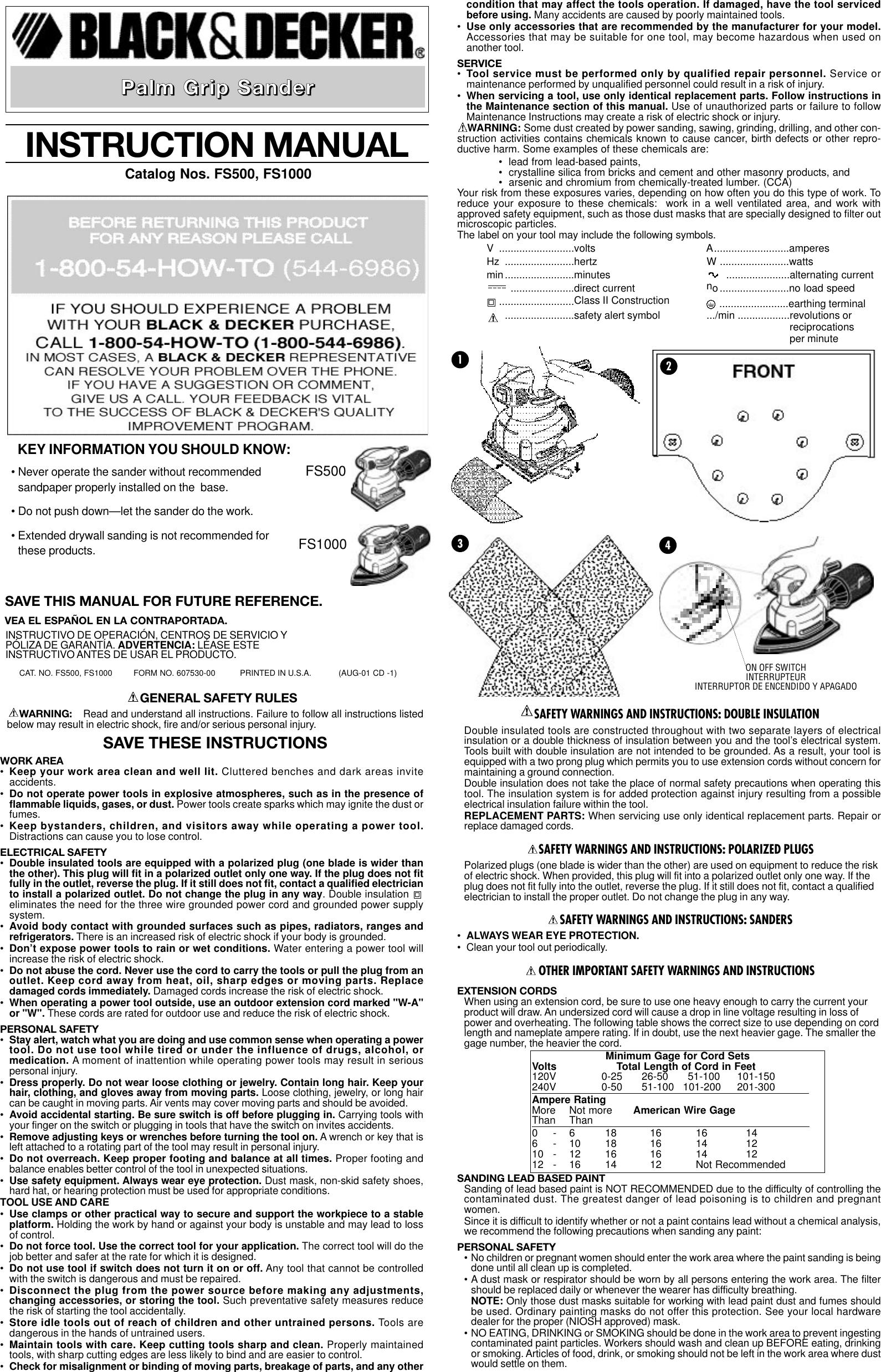 Page 1 of 5 - Black-And-Decker Black-And-Decker-Fs1000-Instruction-Manual- FS500 Manual  Black-and-decker-fs1000-instruction-manual