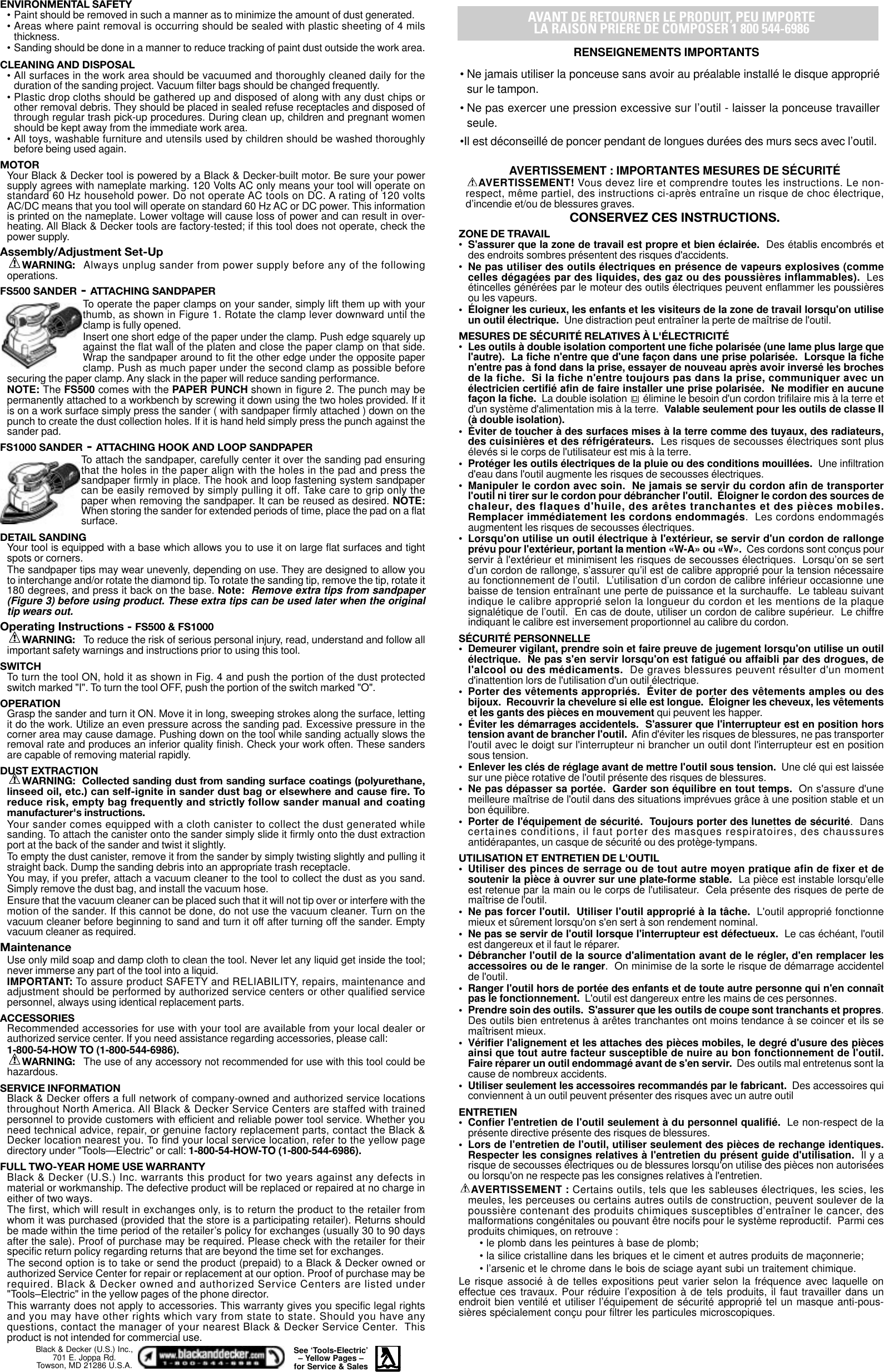 Page 2 of 5 - Black-And-Decker Black-And-Decker-Fs1000-Instruction-Manual- FS500 Manual  Black-and-decker-fs1000-instruction-manual