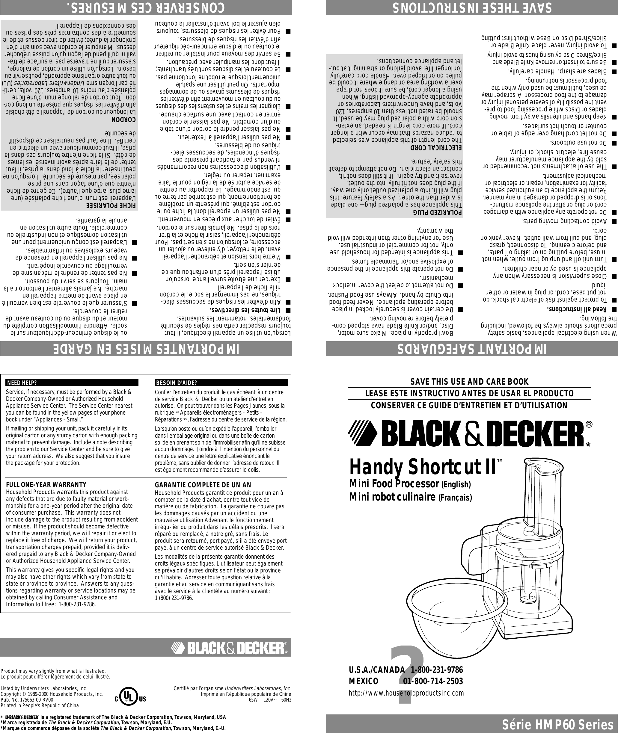 Black And Decker Handy Shortcut Ii Hmp60 Users Manual