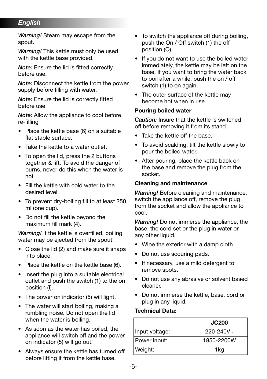 Page 6 of 9 - Black-And-Decker Black-And-Decker-Jc200-Instruction-Manual- Black-and-decker-jc200-instruction-manual