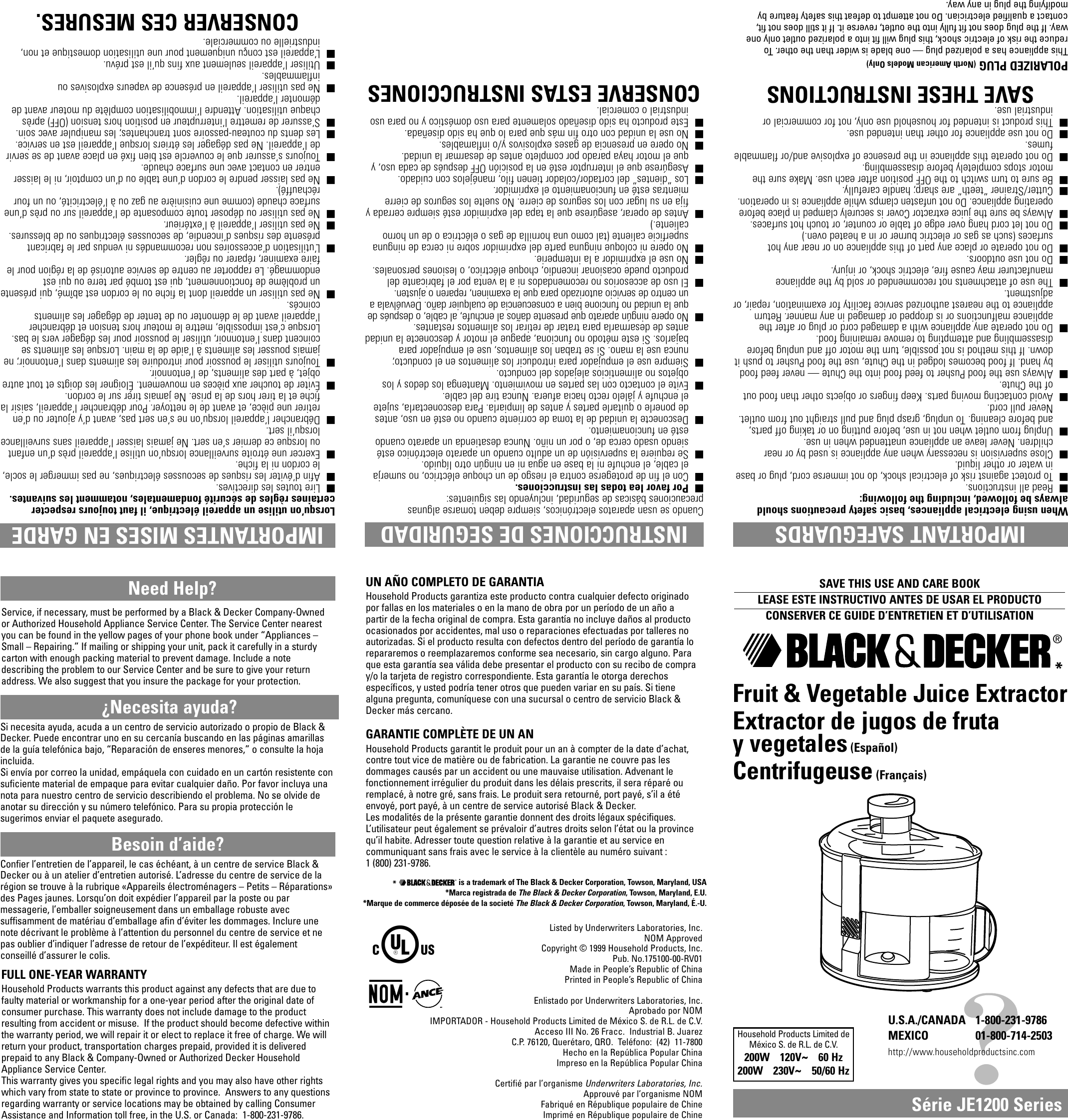 Black And Decker Je10 Series Users Manual