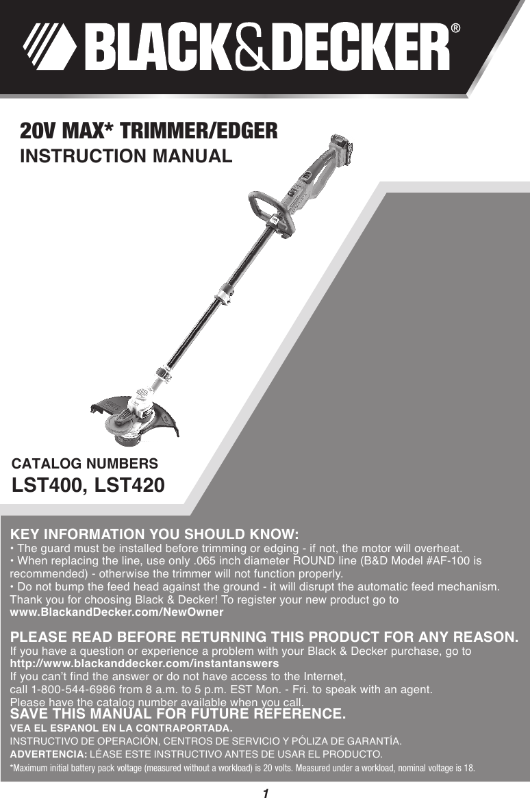 Black And Decker Trimmer Lst420 Users Manual