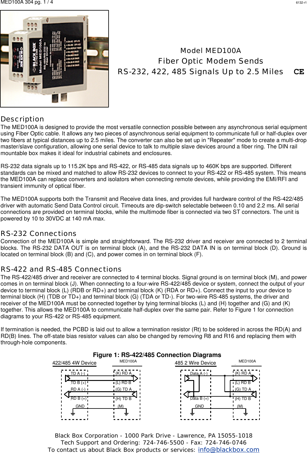 Page 1 of 4 - Black-Box Black-Box-Black-Box-Modem-Fiber-Optic-Modem-Users-Manual- MED100A_manual  Black-box-black-box-modem-fiber-optic-modem-users-manual