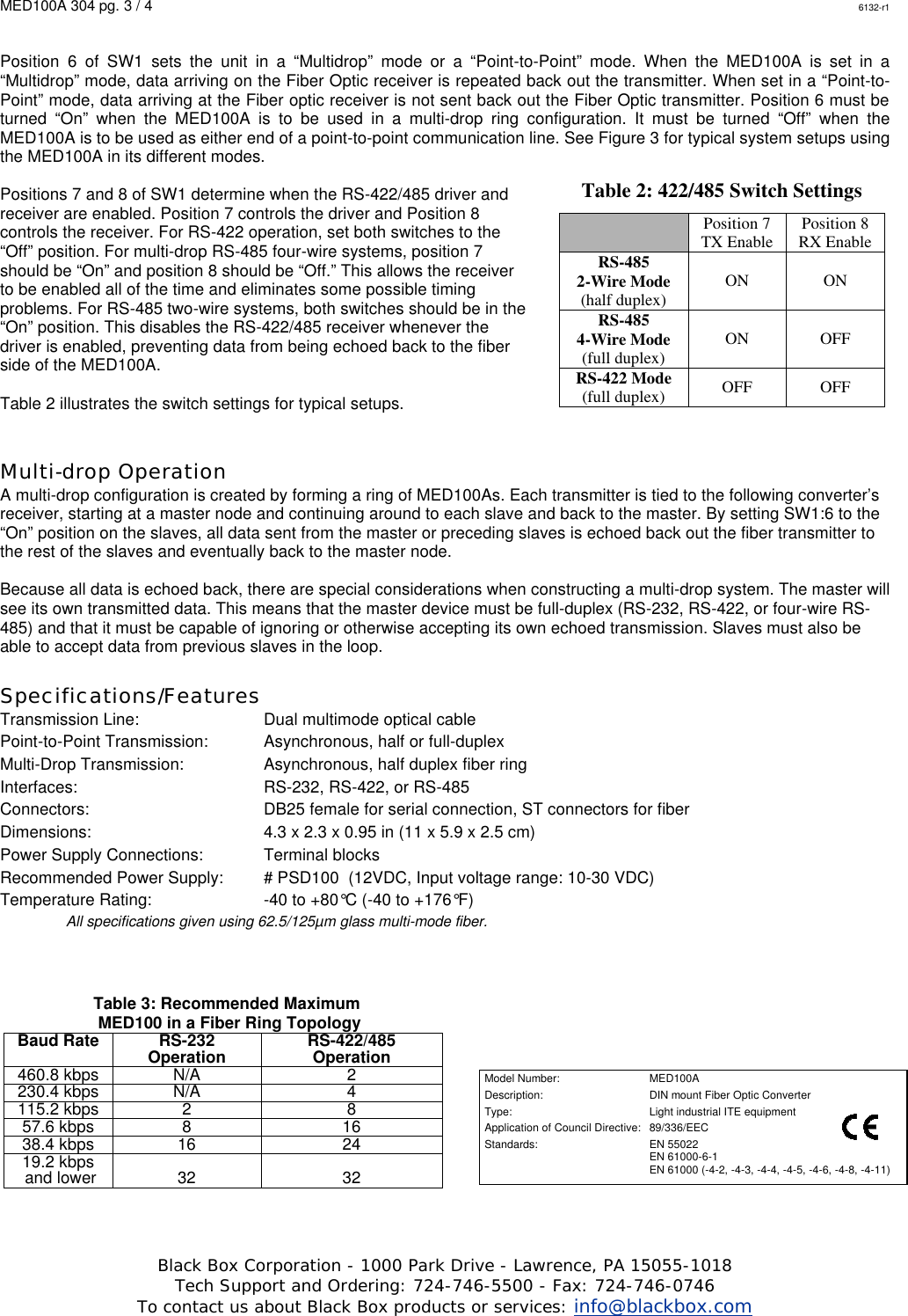 Page 3 of 4 - Black-Box Black-Box-Black-Box-Modem-Fiber-Optic-Modem-Users-Manual- MED100A_manual  Black-box-black-box-modem-fiber-optic-modem-users-manual
