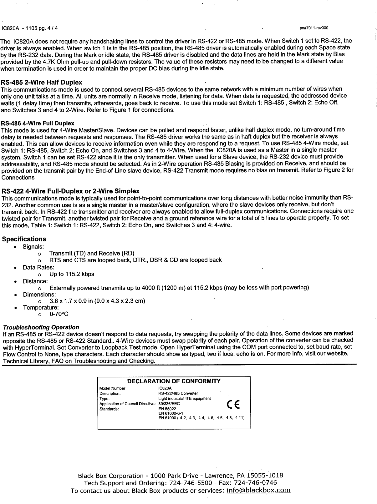 Page 4 of 4 - Black-Box Black-Box-Black-Box-Network-Hardware-Ic820A-Users-Manual- Black-box-black-box-network-hardware-ic820a-users-manual