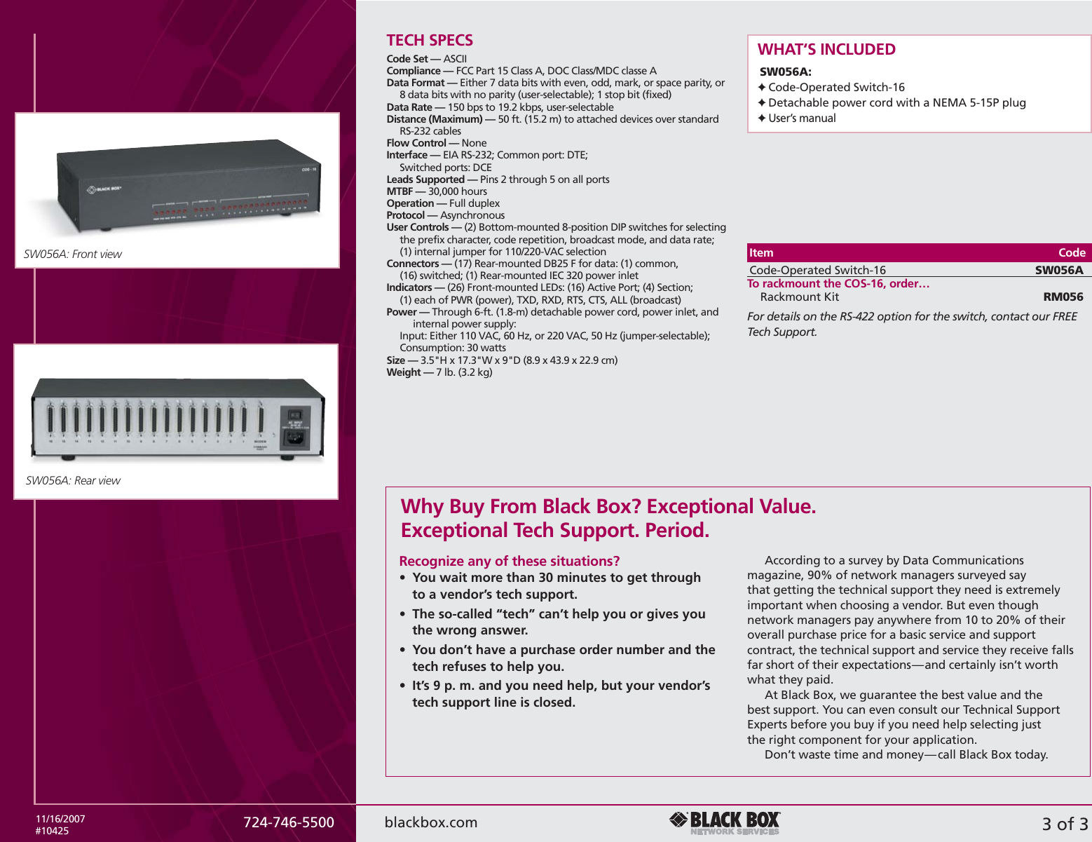 Page 3 of 3 - Black-Box Black-Box-Code-Operated-Switch-16-Users-Manual- Sw056a_(10425)_07  Black-box-code-operated-switch-16-users-manual