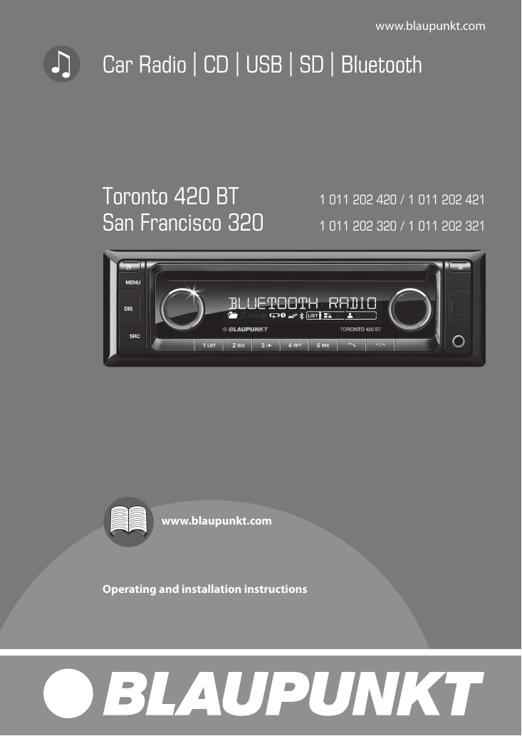 Blaupunkt Car Stereo System 320 Users Manual San Francisco / Toronto 420 BT