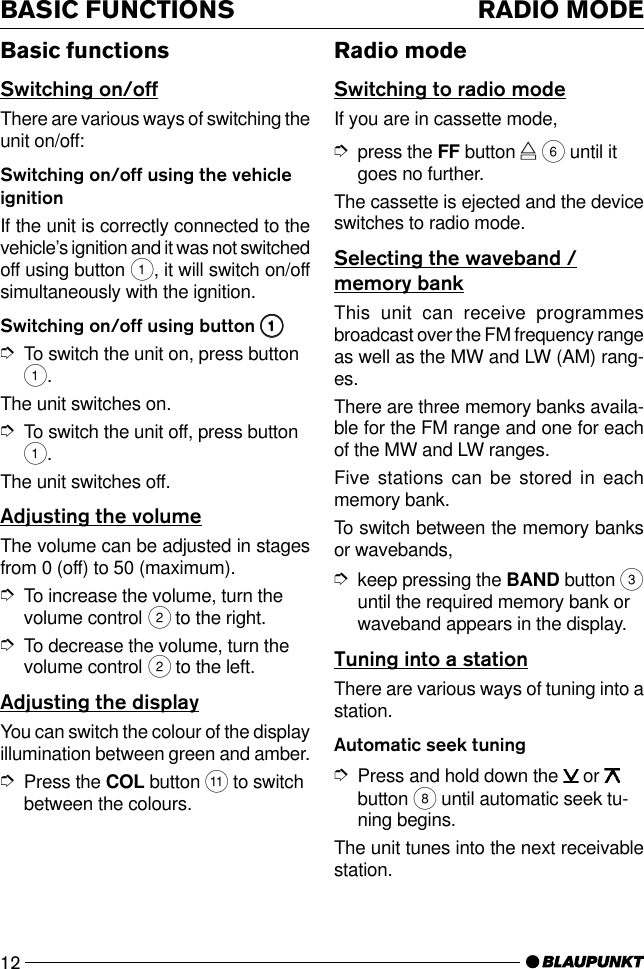 Page 6 of 10 - Blaupunkt Blaupunkt-Caracas-C12-Users-Manual- Heidelberg CD51 D®  Blaupunkt-caracas-c12-users-manual