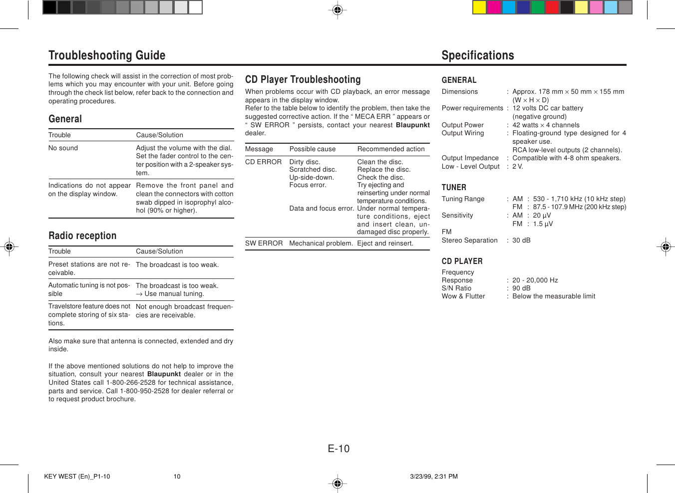 Page 11 of 11 - Blaupunkt Blaupunkt-Cd169-Users-Manual- KEY WEST(En)_Cover Blaupunkt-cd169-users-manual
