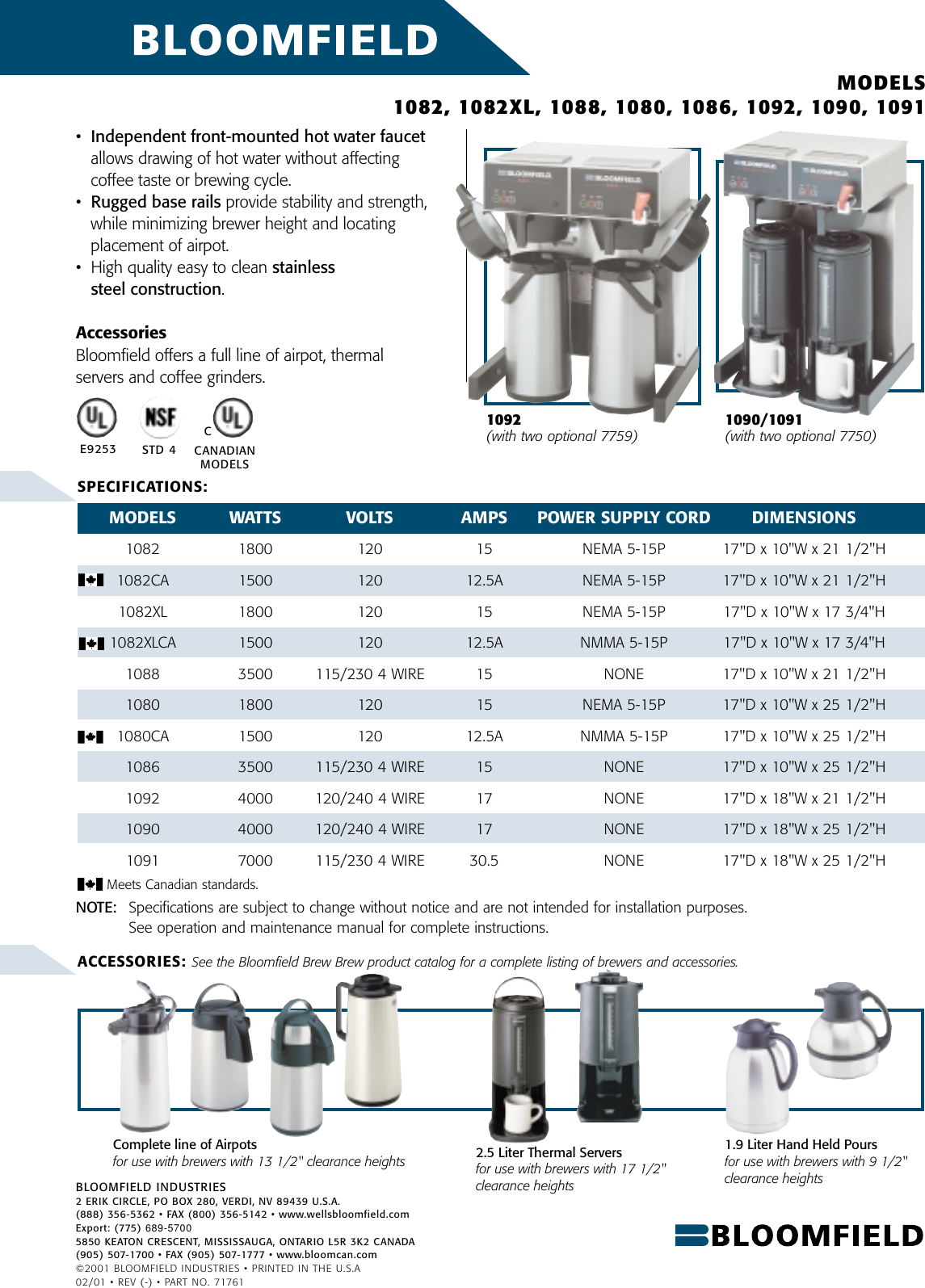 Page 2 of 2 - Bloomfield Bloomfield-E-B-C-Dual-Automatic-Airpot-Coffee-Brewers-1092-Users-Manual-  Bloomfield-e-b-c-dual-automatic-airpot-coffee-brewers-1092-users-manual