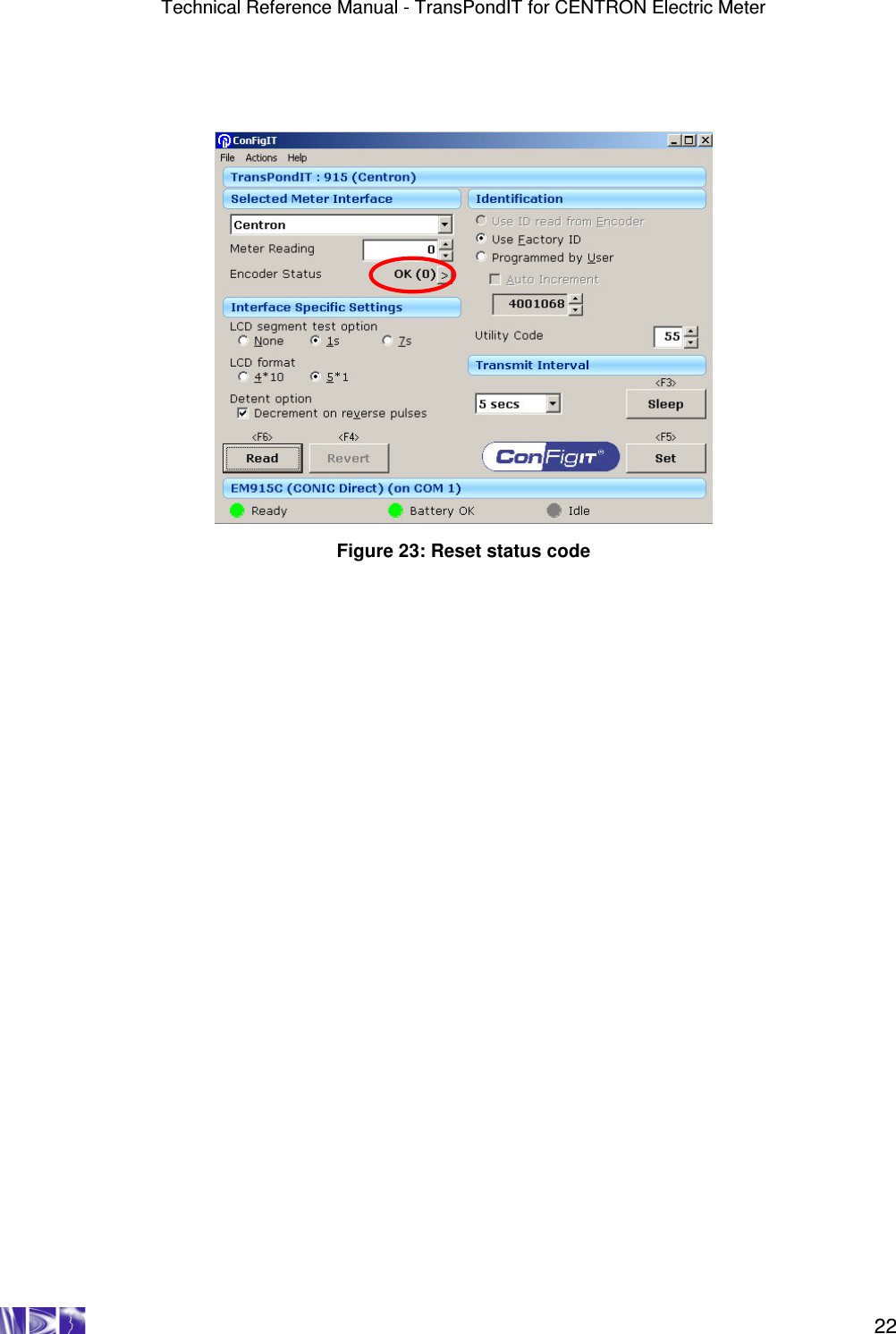 Technical Reference Manual - TransPondIT for CENTRON Electric Meter    22      Figure 23: Reset status code   