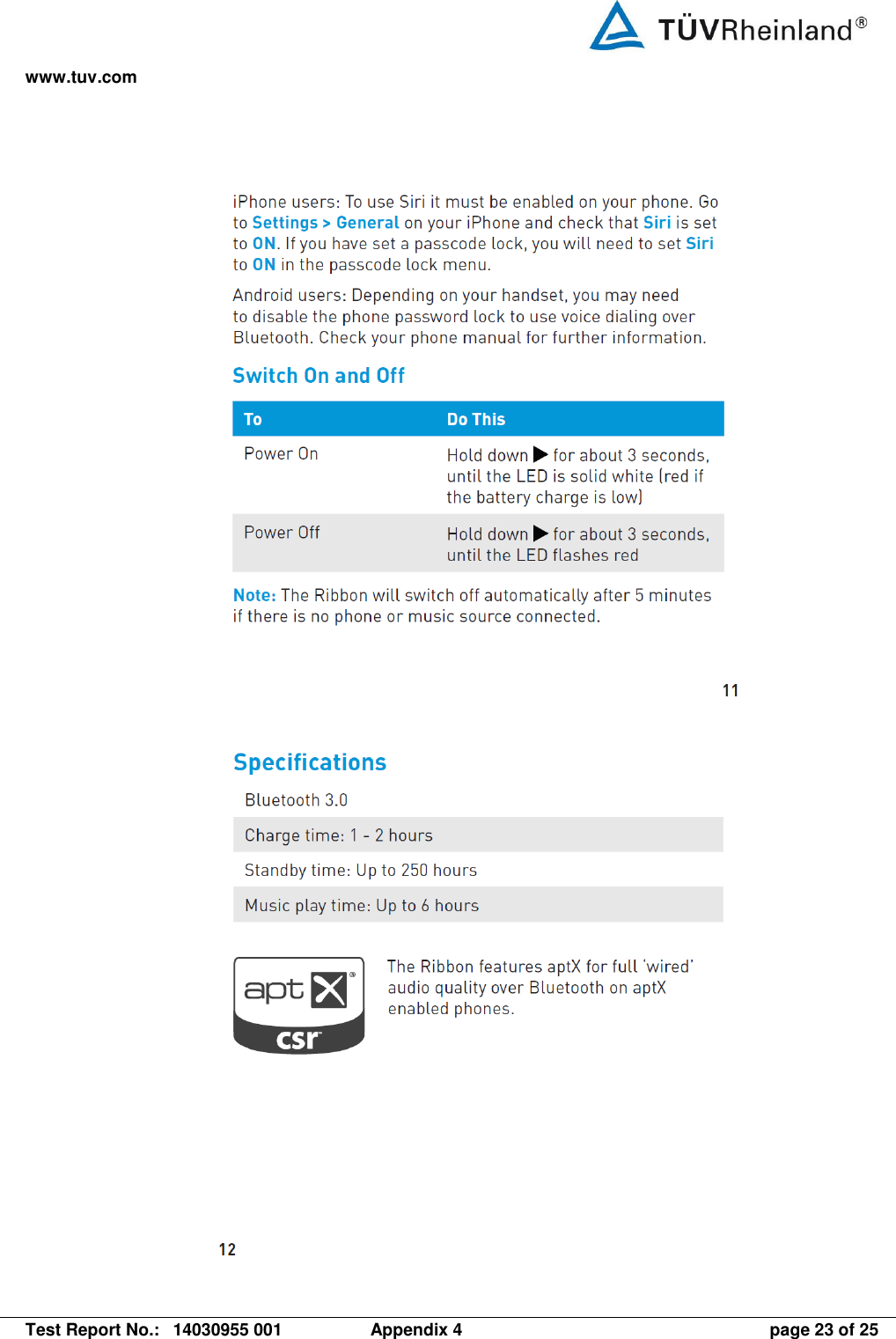 www.tuv.com   Test Report No.:  14030955 001  Appendix 4  page 23 of 25     