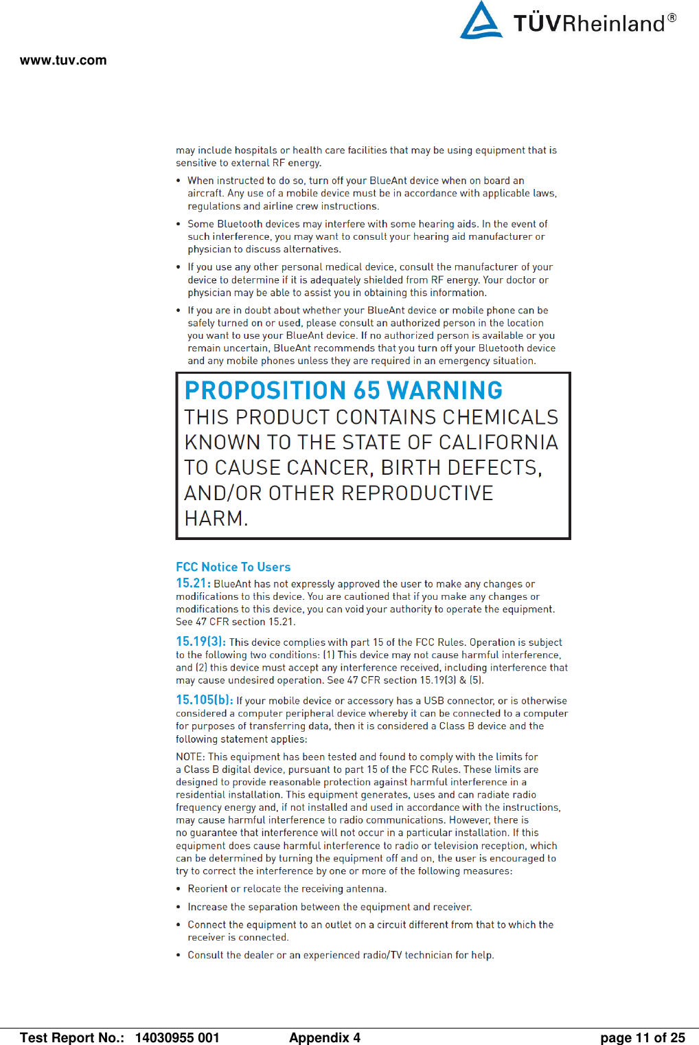 www.tuv.com   Test Report No.:  14030955 001  Appendix 4  page 11 of 25   