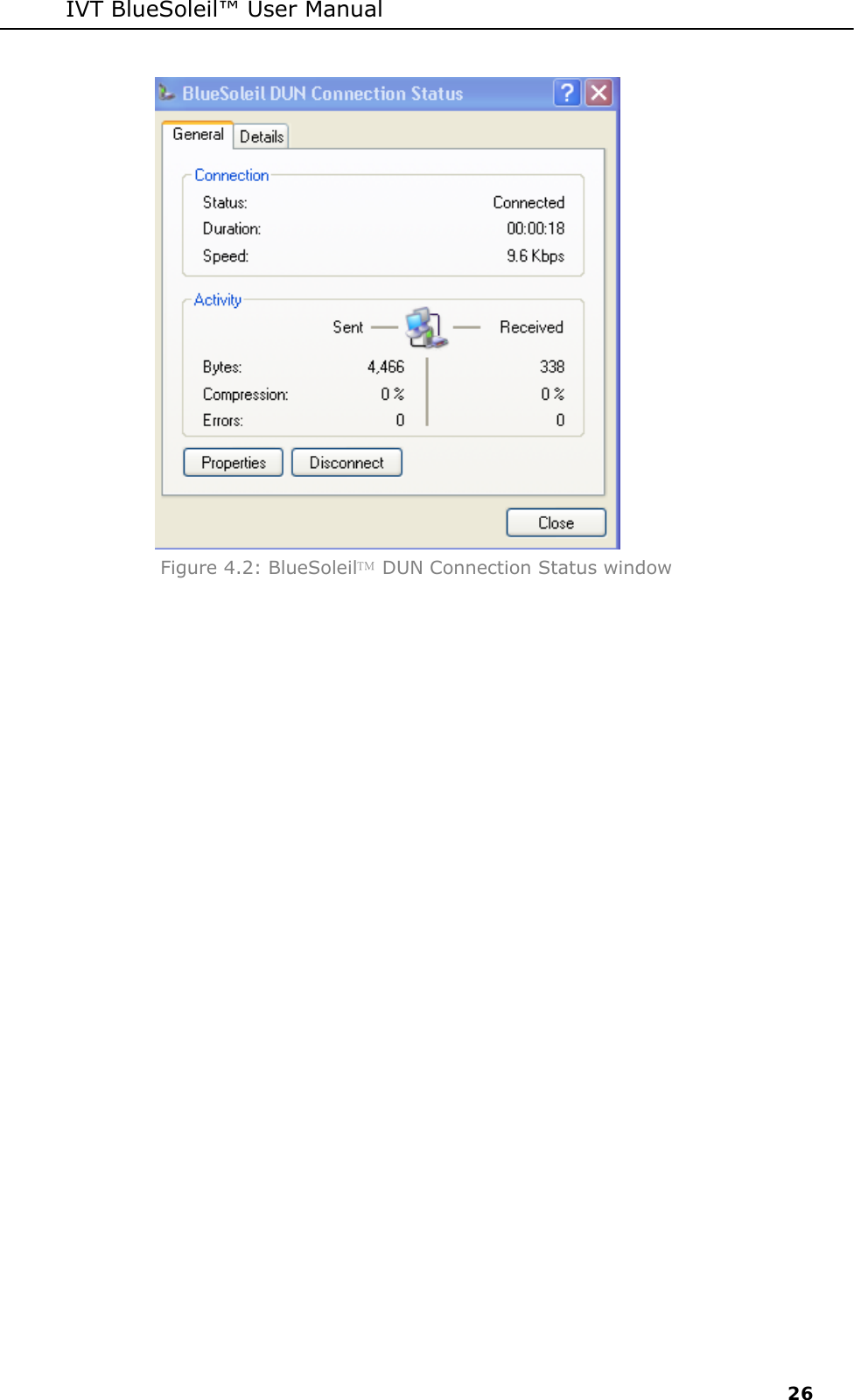 IVT BlueSoleil&trade; User Manual     26  Figure 4.2: BlueSoleil DUN Connection Status window 