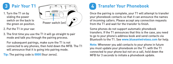 Page 3 of 12 - Blueant Blueant-T1-Rugged-Bluetooth-Headset-Quick-Start-Guide