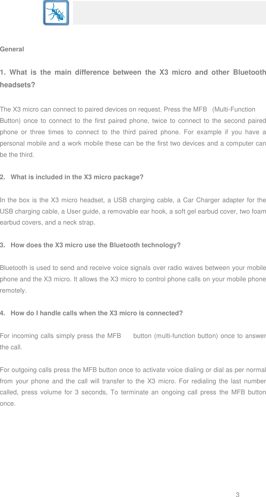 Page 4 of 12 - Blueant Blueant-X3-Micro-Bluetooth-Headset-Troubleshooting